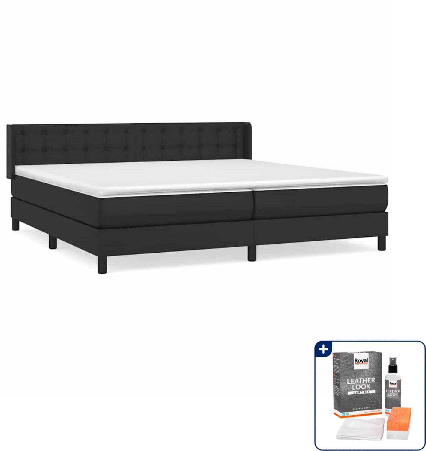 vidaXL Boxspring met matras - Super kingsize - 200 x 200 cm - zwart - Inclusief onderhoudsset voor kunstleer 150 ml
