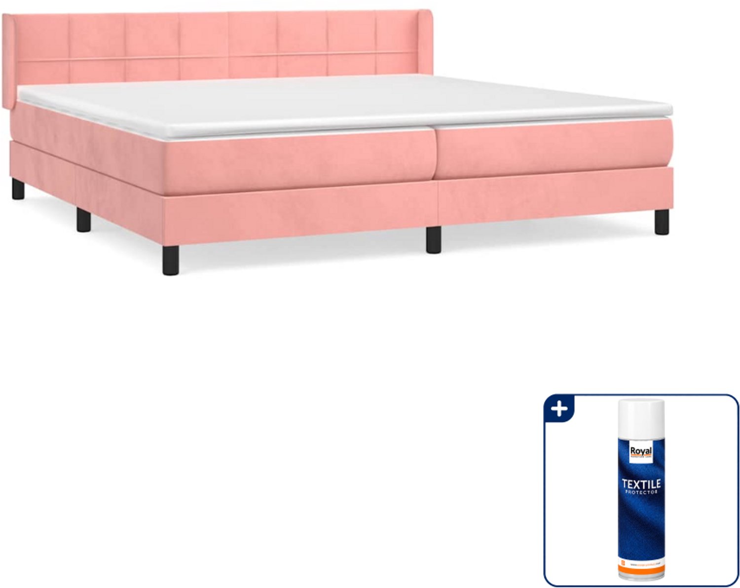 vidaXL boxspring met matras - 200 x 200 cm - fluweel - roze - Inclusief textielbeschermer 500 ml