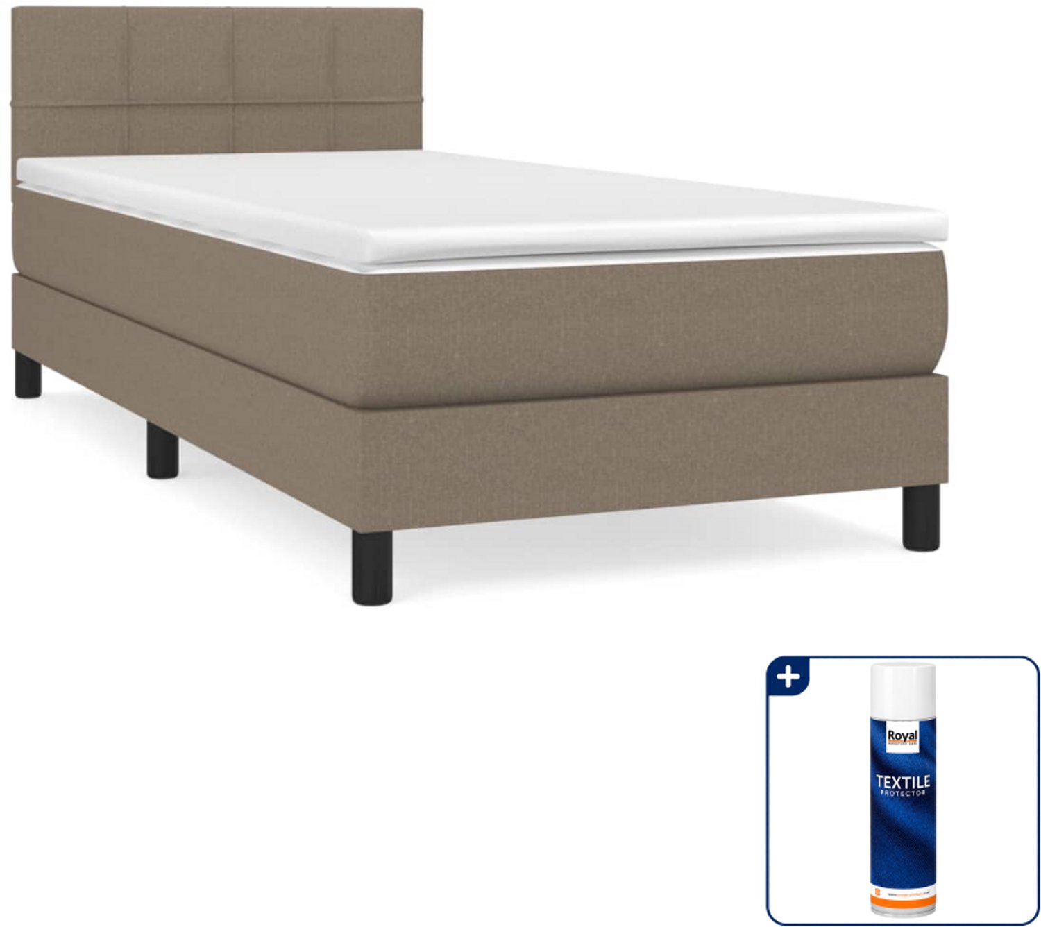 vidaXL boxspring met matras 90 x 200 cm - taupe - Inclusief textielbeschermer 500 ml