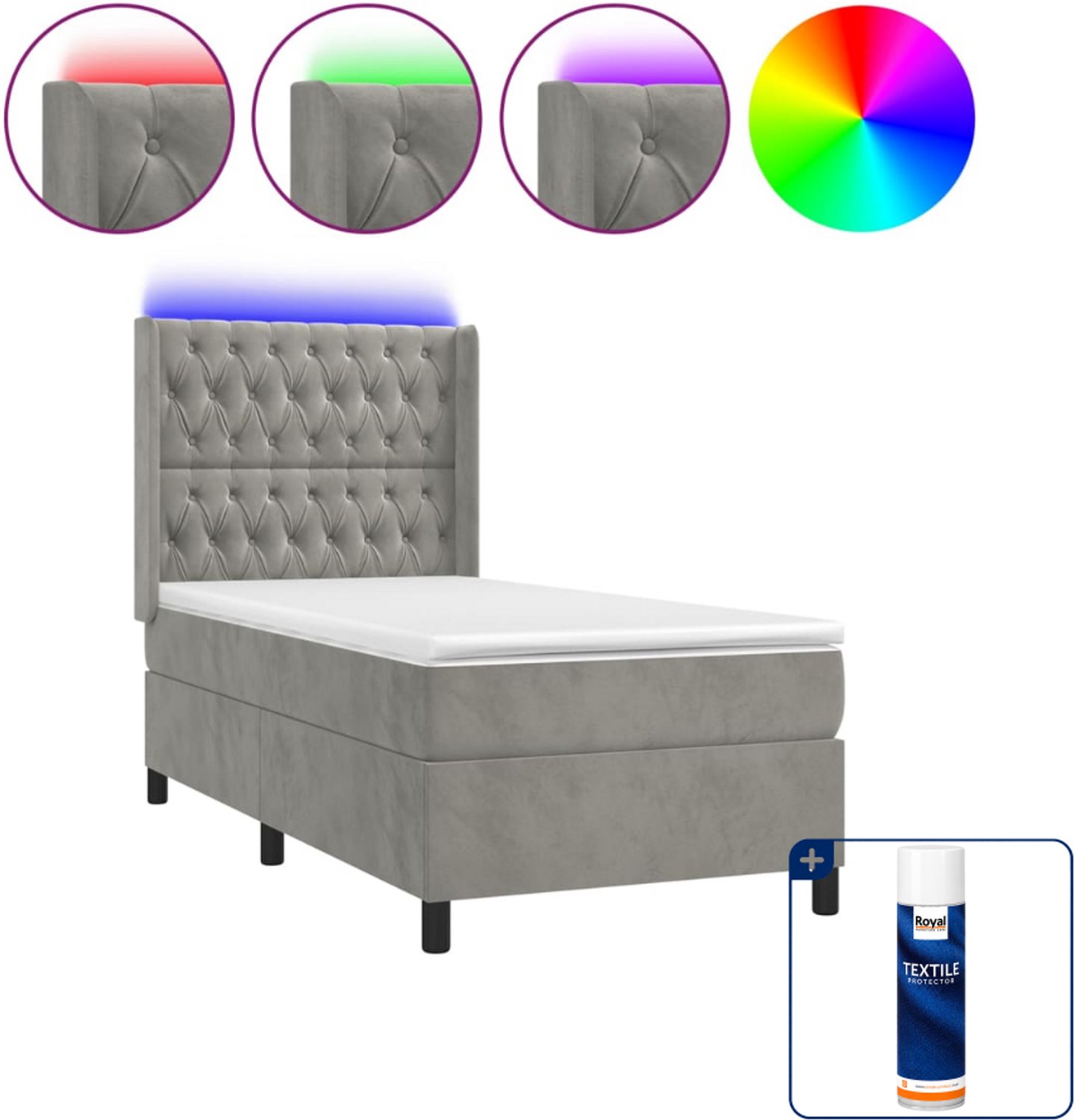 vidaXL boxspring met matras en LED - 80 x 200 cm - lichtgrijs - Inclusief textielbeschermer 500 ml