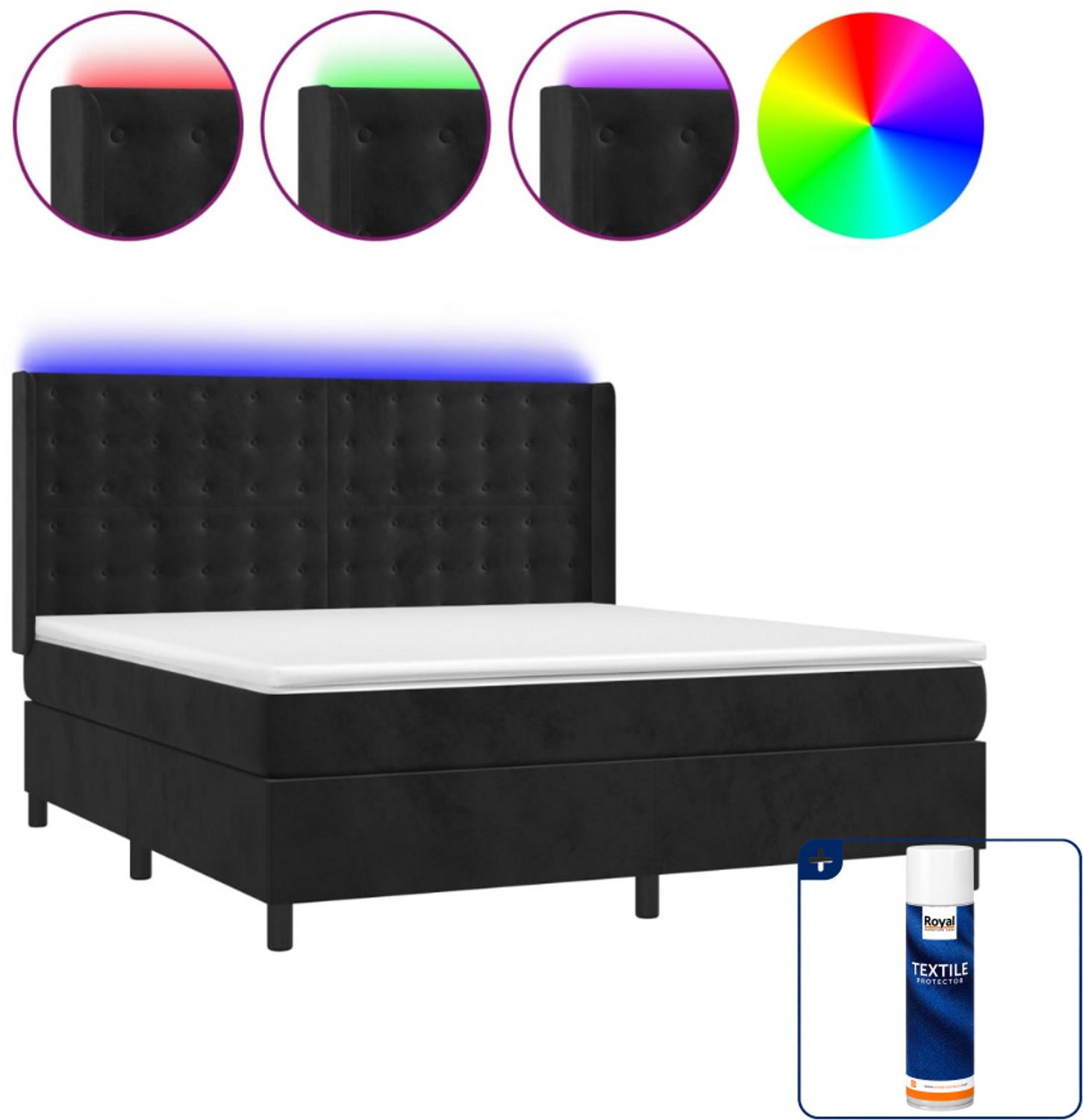 vidaXL Queensize boxspring met matras en LED - 160 x 200 cm - zwart - Inclusief textielbeschermer 500 ml