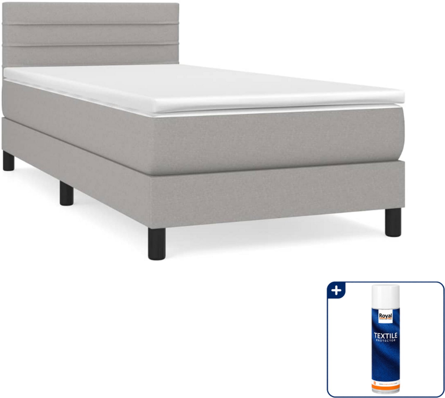 vidaXL boxspring met matras 90 x 190 cm - stof - lichtgrijs - Inclusief textielbeschermer 500 ml