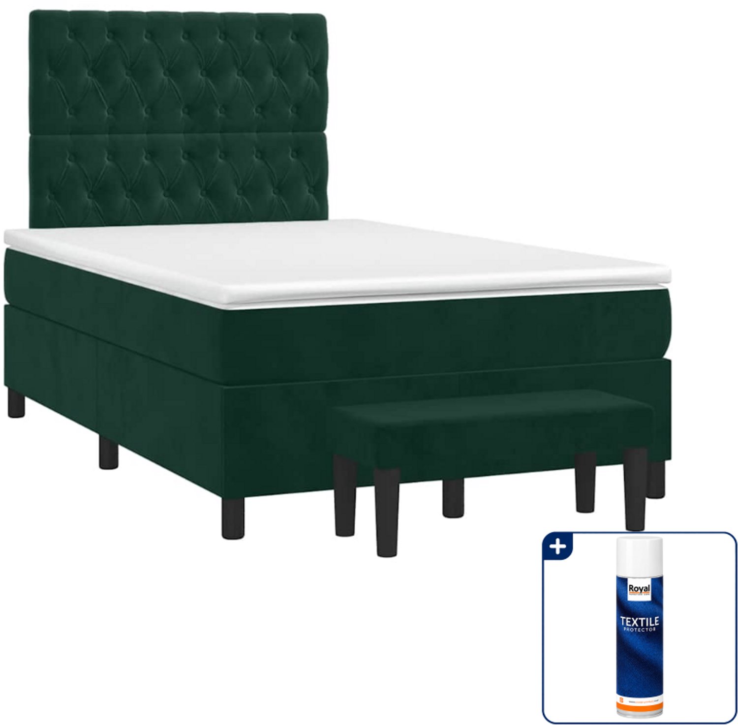 vidaXL boxspring met matras en bankje - 120 x 190 cm - donkergroen - Inclusief textielbeschermer 500 ml