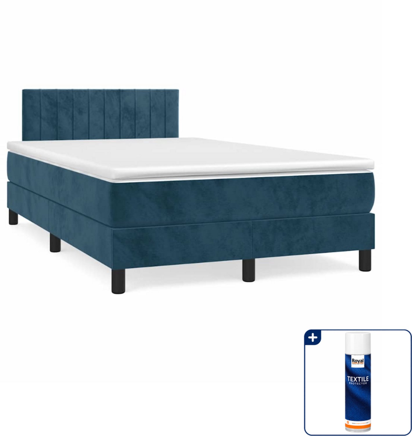 vidaXL boxspring met matras - 120 x 190 cm - fluweel - donkerblauw - Inclusief textielbeschermer 500 ml