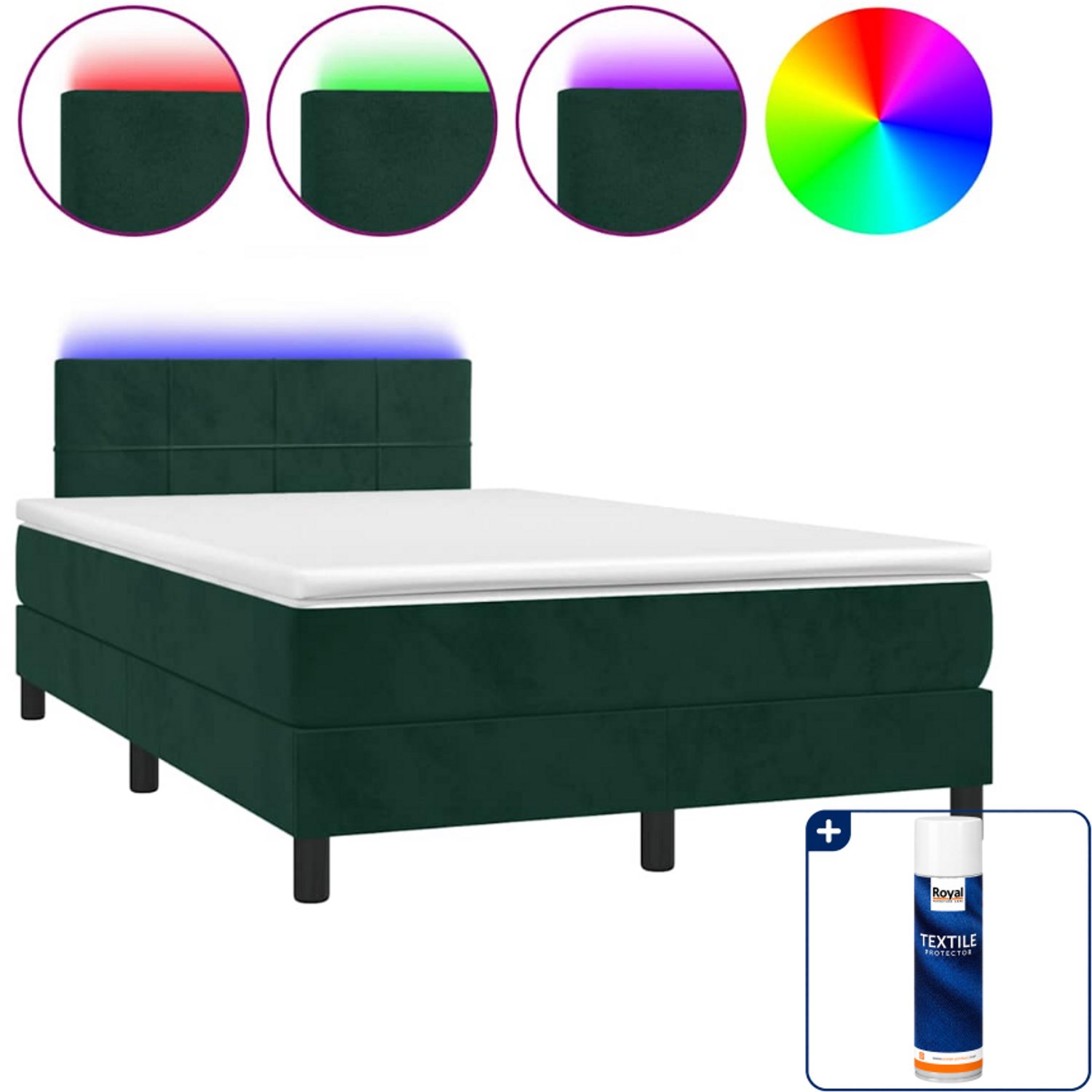 vidaXL boxspring met matras en led - 120 x 190 cm - fluweel - donkergroen - Inclusief textielbeschermer 500 ml Grijs