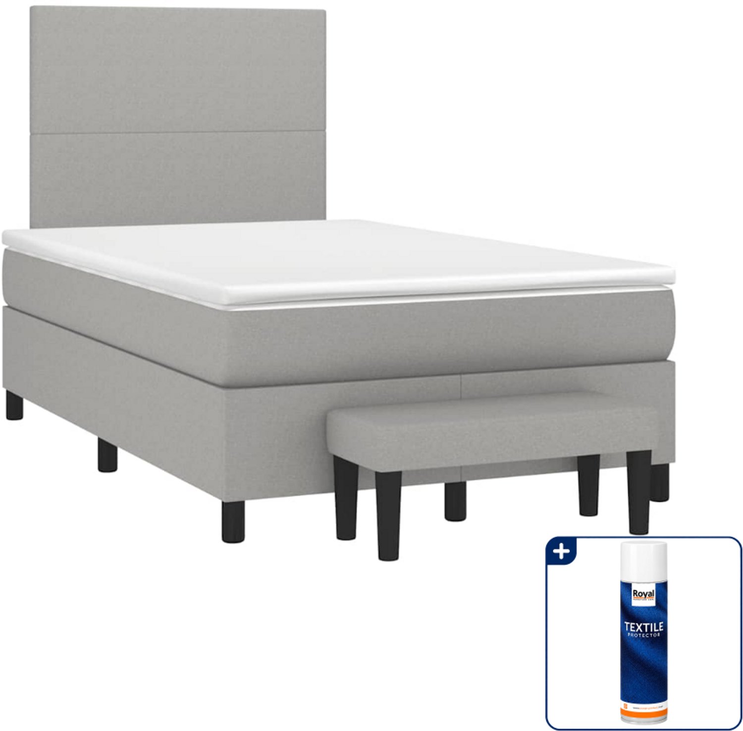 vidaXL boxspring met matras en bankje - 120 x 190 cm - lichtgrijs - Inclusief textielbeschermer 500 ml