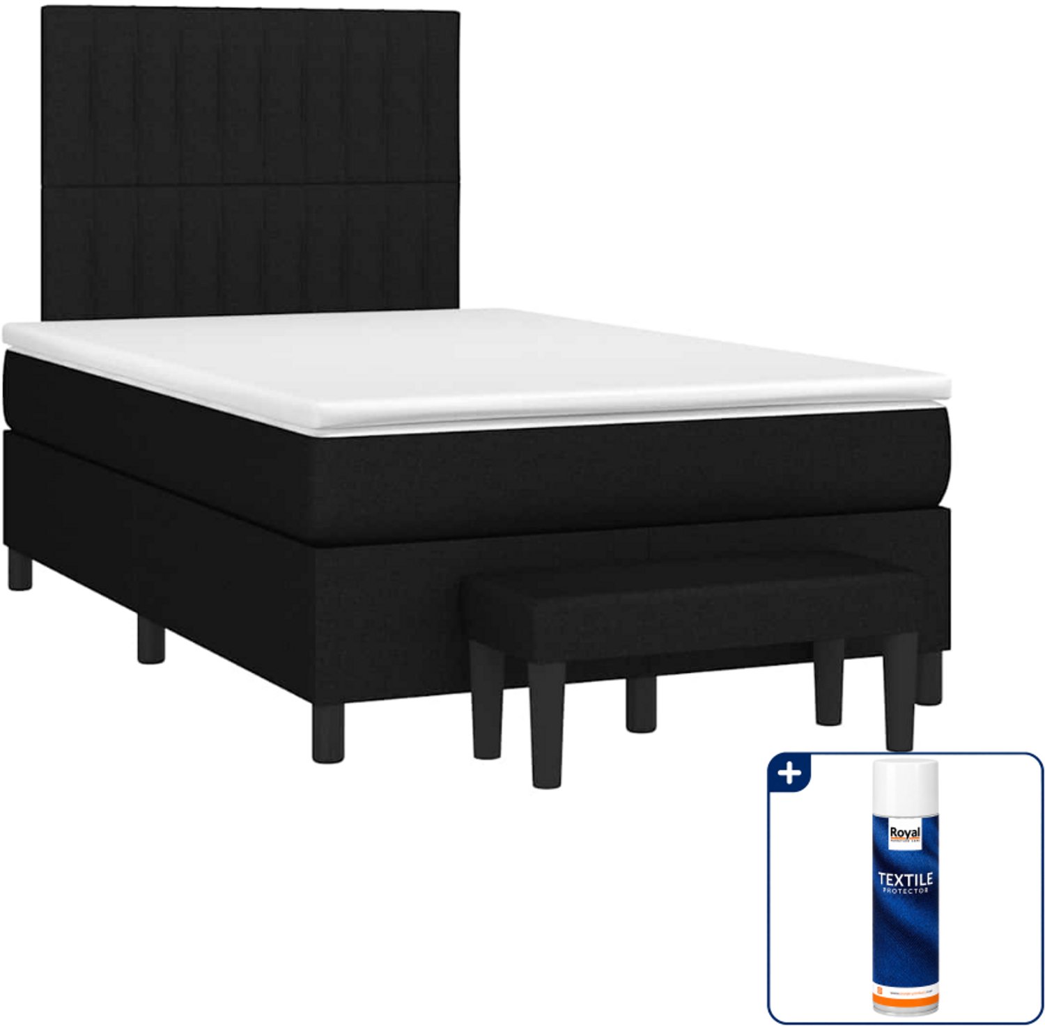 vidaXL Boxspringset met matras - 120 x 190 cm - stof - zwart - Inclusief textielbeschermer 500 ml