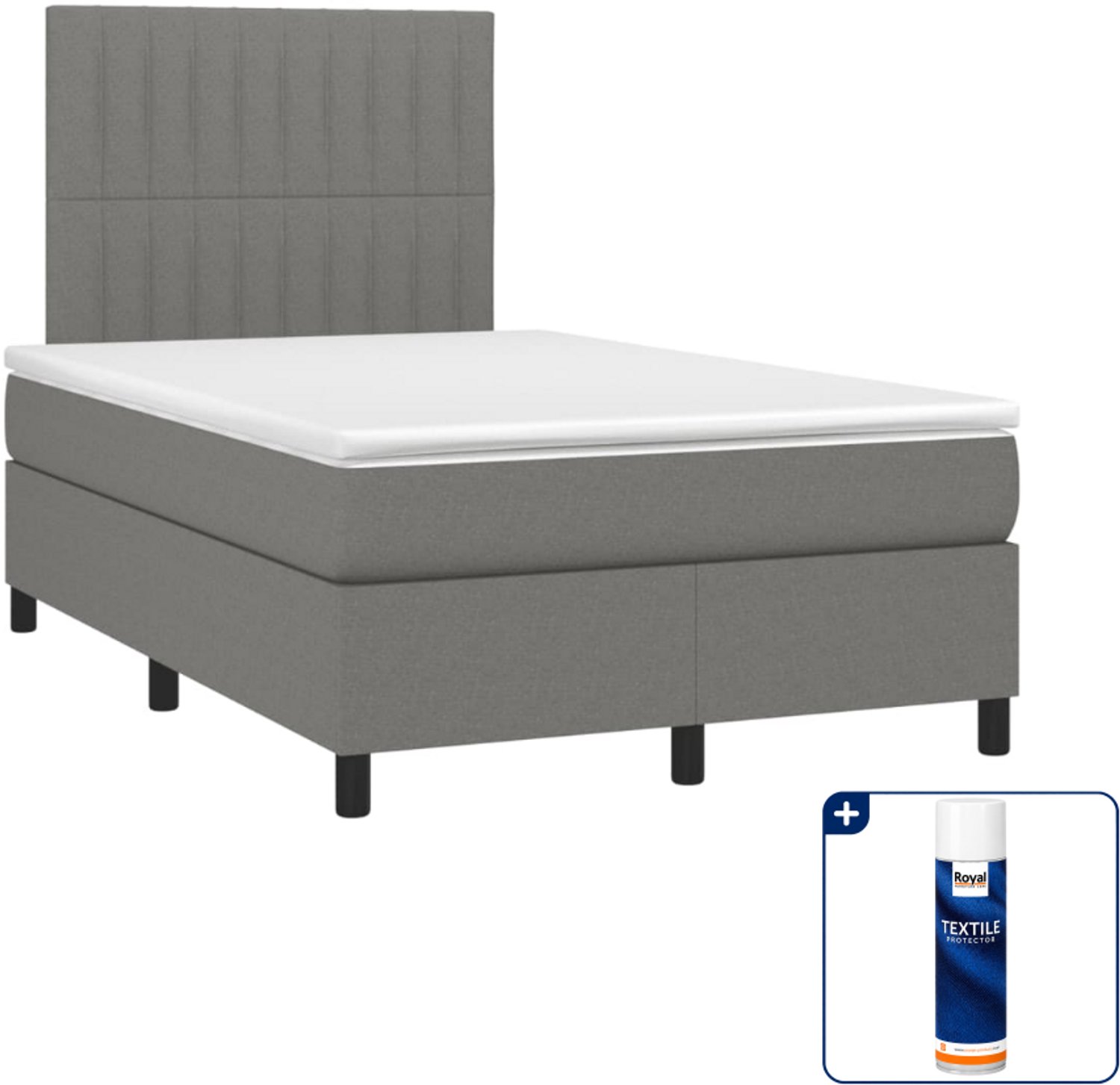 vidaXL boxspring met matras - 120 x 190 cm - donkergrijs - Inclusief textielbeschermer 500 ml