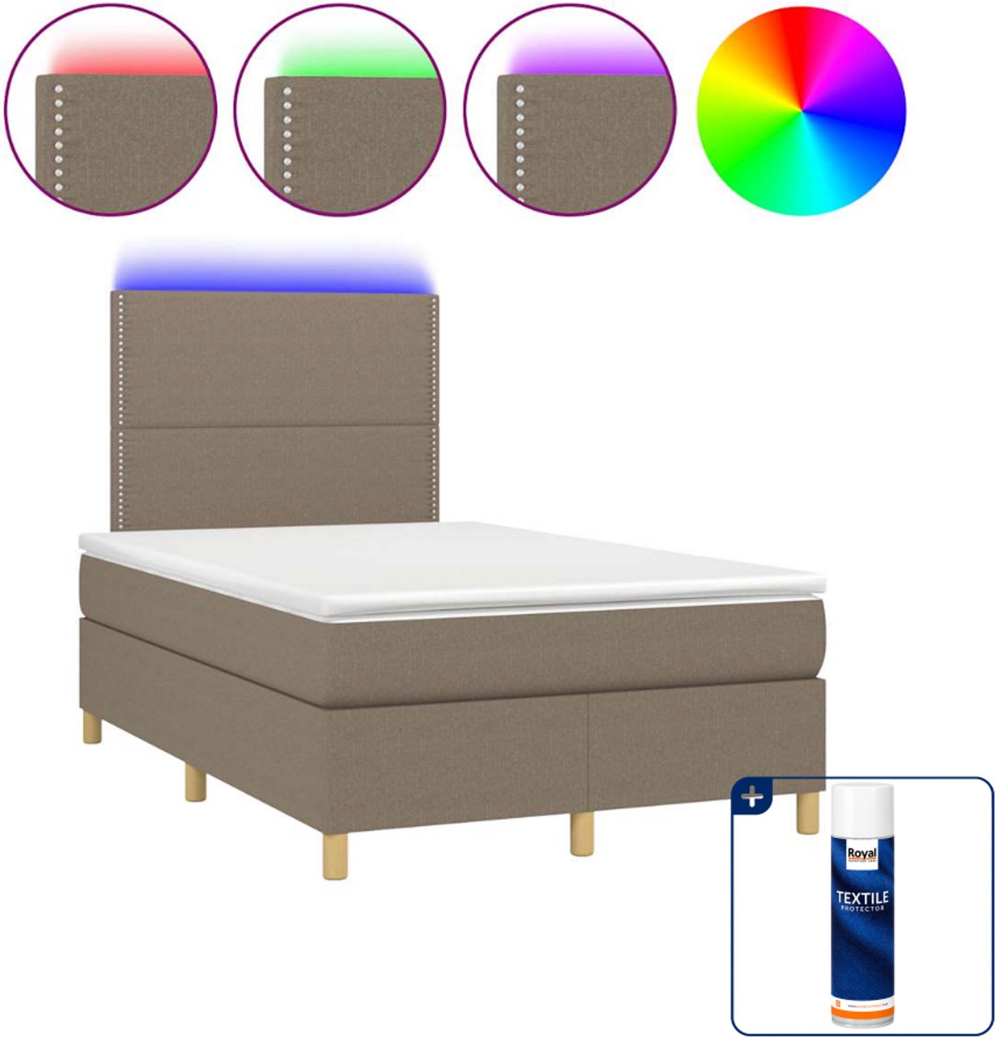 vidaXL Boxspring met matras en LED - 120 x 190 cm - stof - taupe - Inclusief textielbeschermer 500 ml