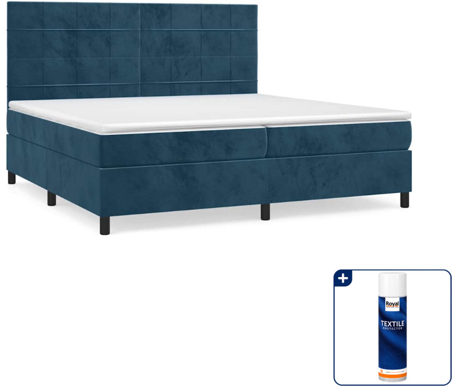 vidaXL Boxspring Super kingsize - 200 x 200 cm - fluweel - donkerblauw - Inclusief textielbeschermer 500 ml