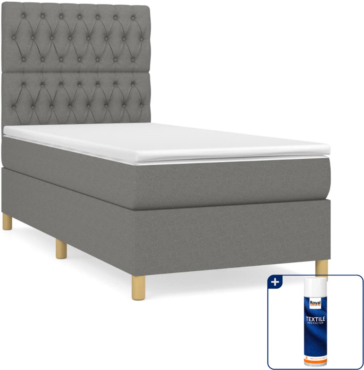 vidaXL boxspring met matras 90 x 200 cm - stof - donkergrijs - Inclusief textielbeschermer 500 ml