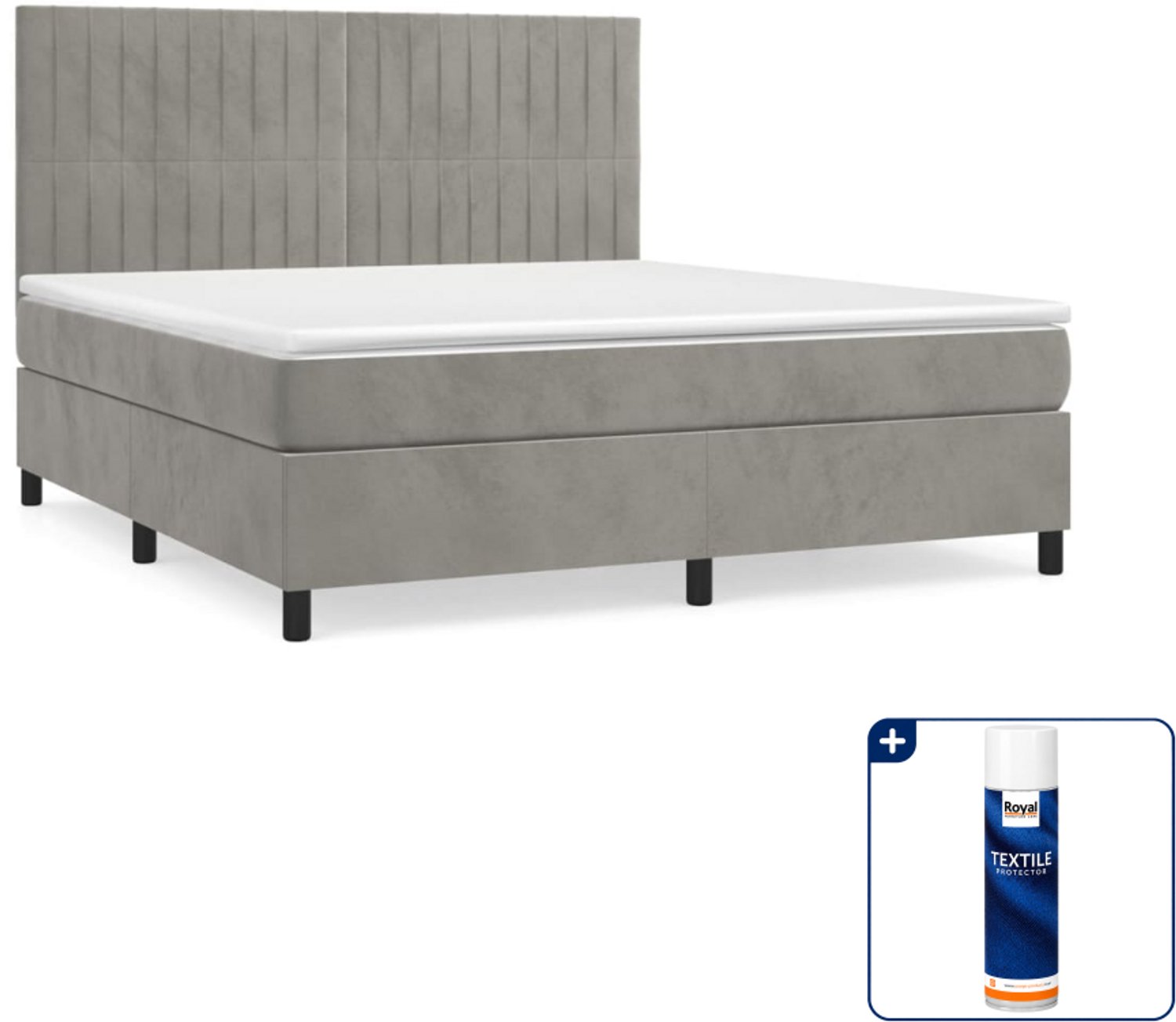 vidaXL boxspring met matras - Queensize - 160 x 200 cm - lichtgrijs - Inclusief textielbeschermer 500 ml