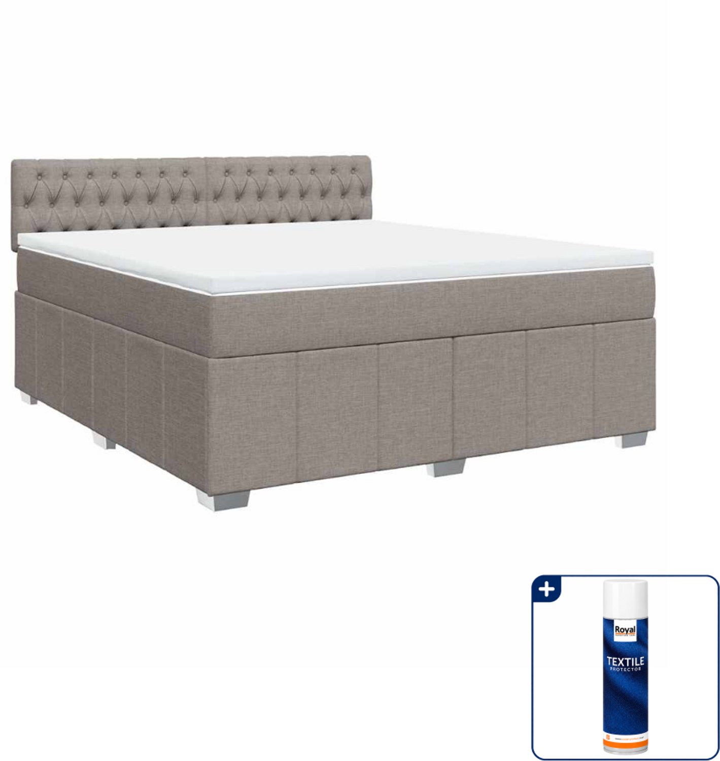vidaXL Boxspring - Kingsize - 180 x 200 cm - taupe - Inclusief textielbeschermer 500 ml