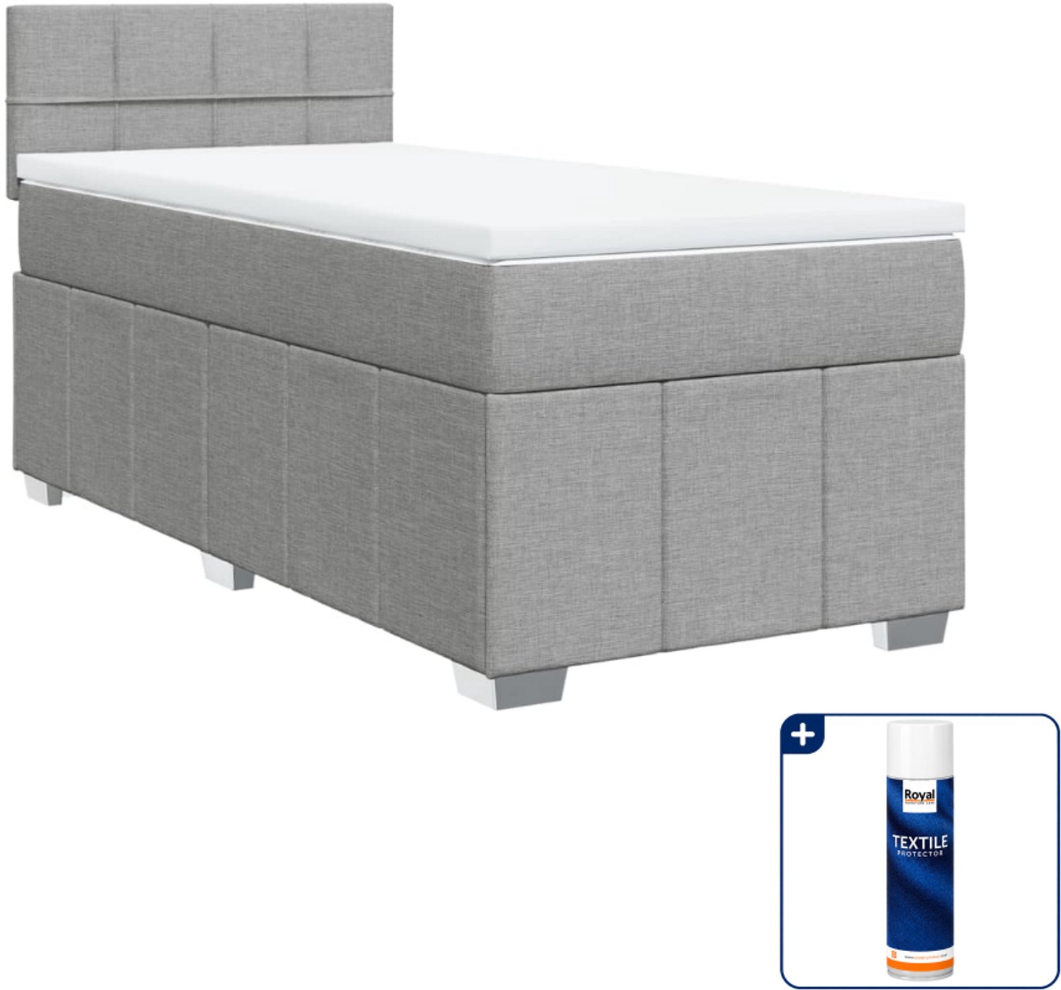 vidaXL boxspring met matras 90 x 200 cm - stof - lichtgrijs - Inclusief textielbeschermer 500 ml
