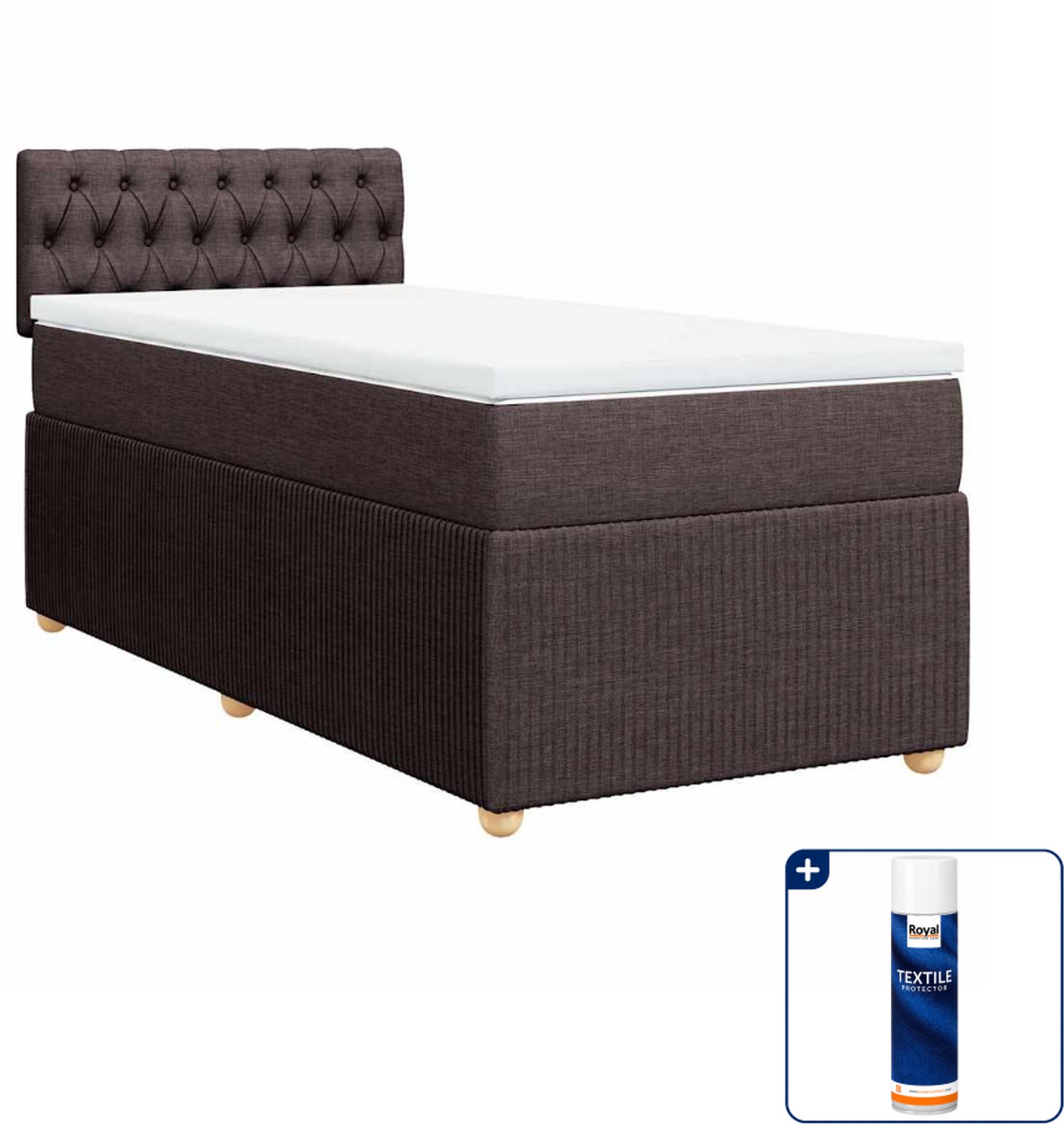 vidaXL boxspring met matras - 90 x 200 cm - donkerbruin - Inclusief textielbeschermer 500 ml