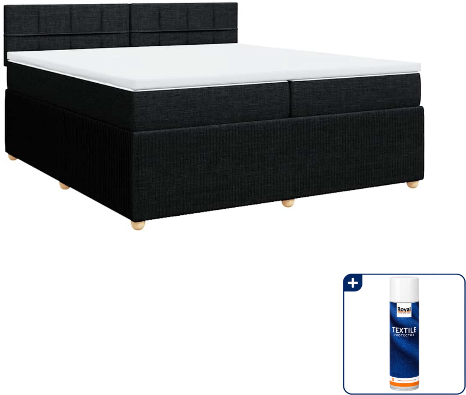 vidaXL boxspring - Super kingsize - 200 x 200 cm - zwart - Inclusief textielbeschermer 500 ml