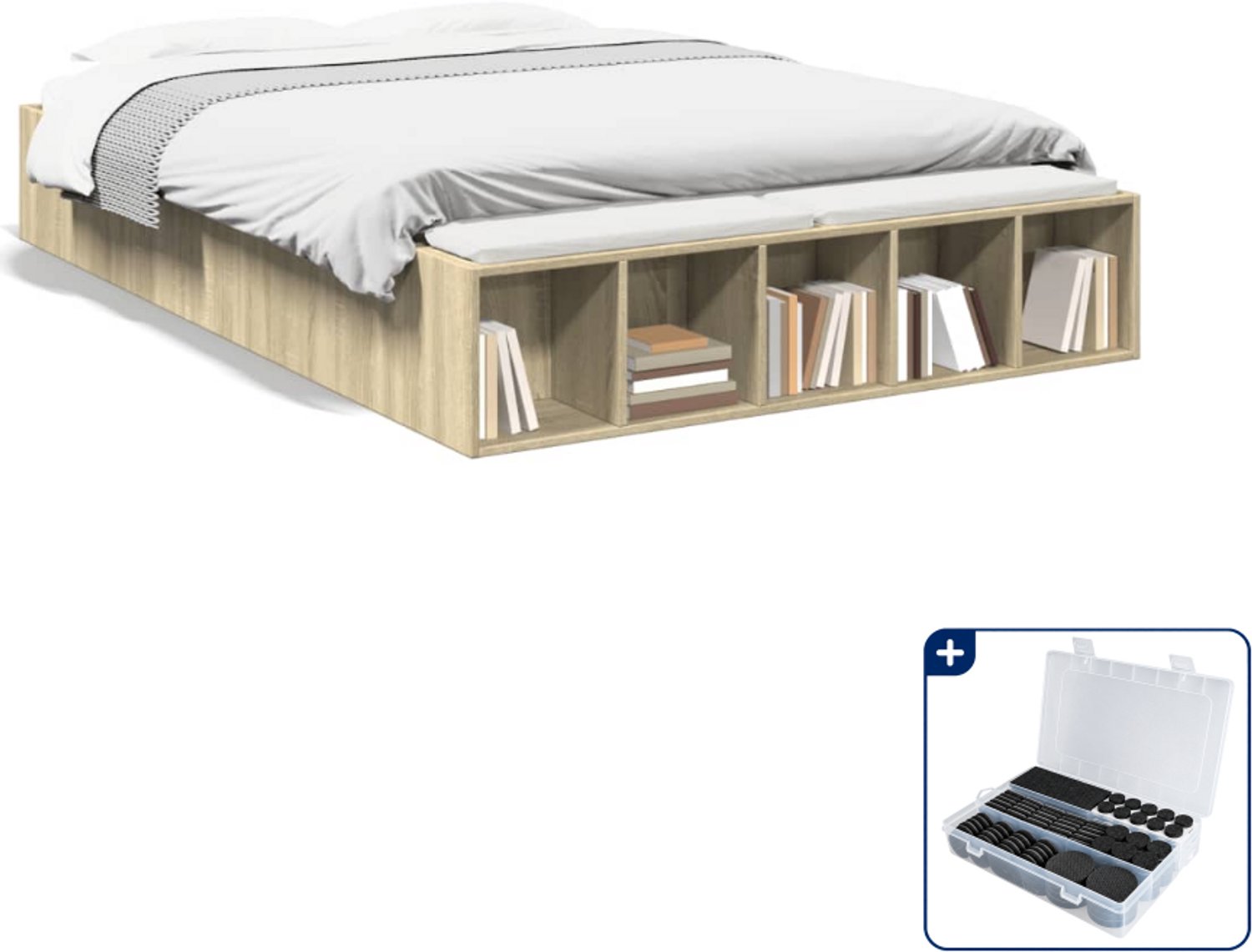 vidaXL Bedframe - 120 x 190 cm - bewerkt hout - sonoma eiken - Inclusief antikrasvilt 177-delig Bruin
