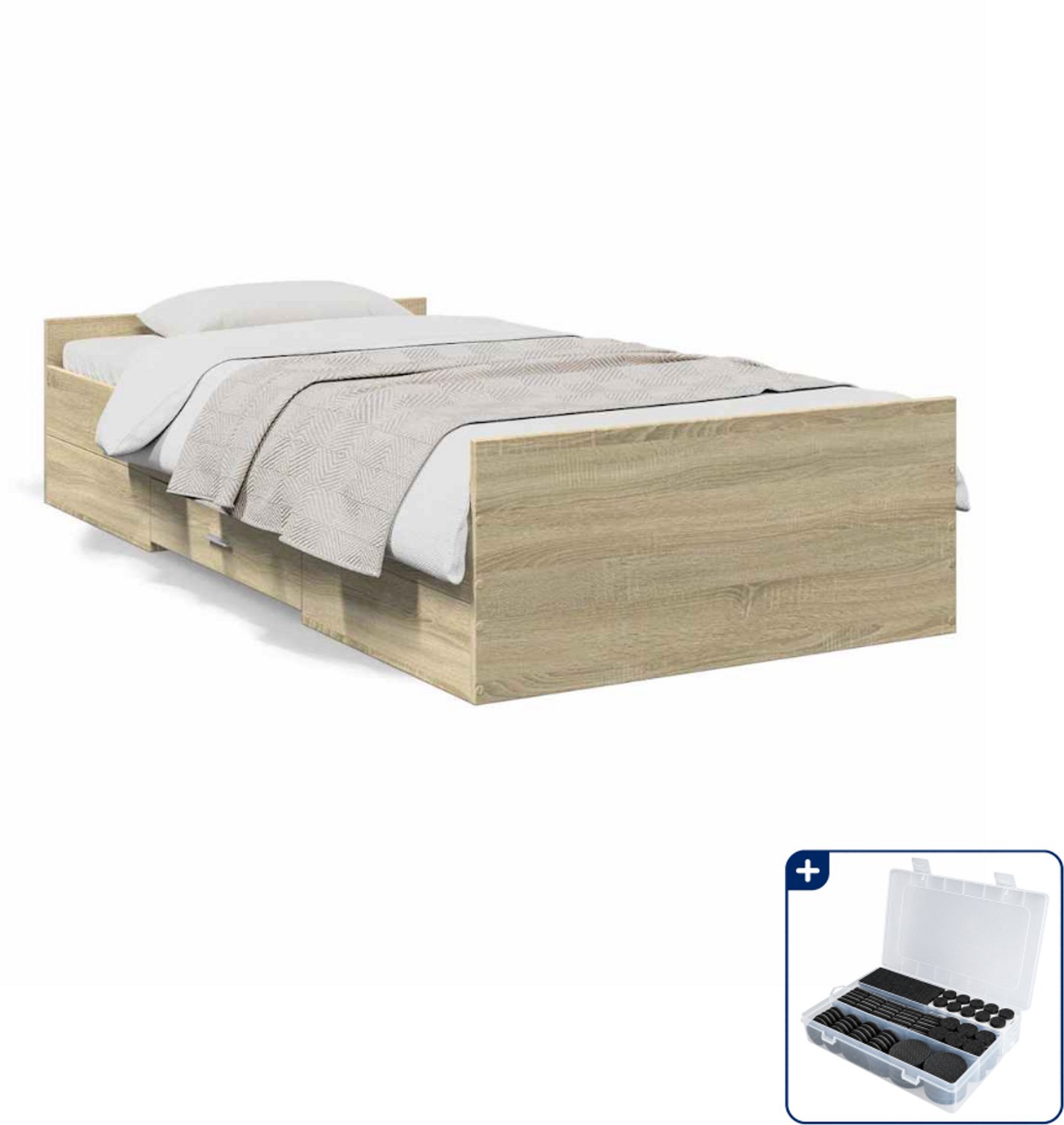 vidaXL bedframe 75 x 190 cm - bewerkt hout - sonoma eiken - Inclusief antikrasvilt 177-delig Grijs