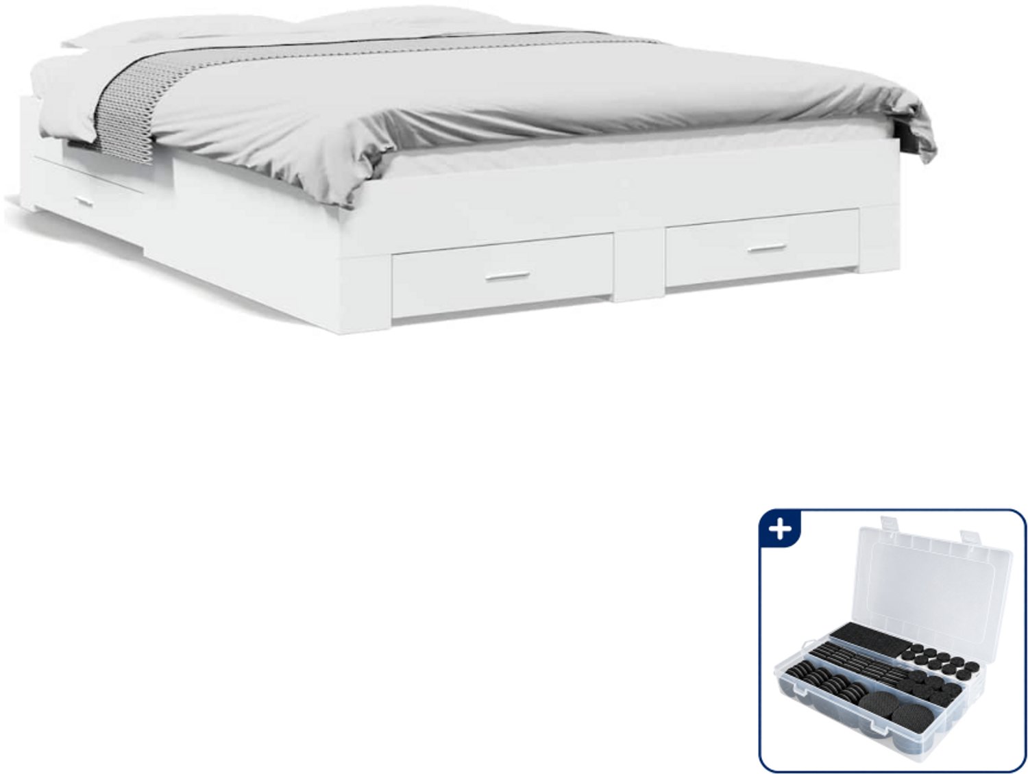 vidaXL bedframe - Small double - 140 x 200 cm - wit - Inclusief antikrasvilt 177-delig