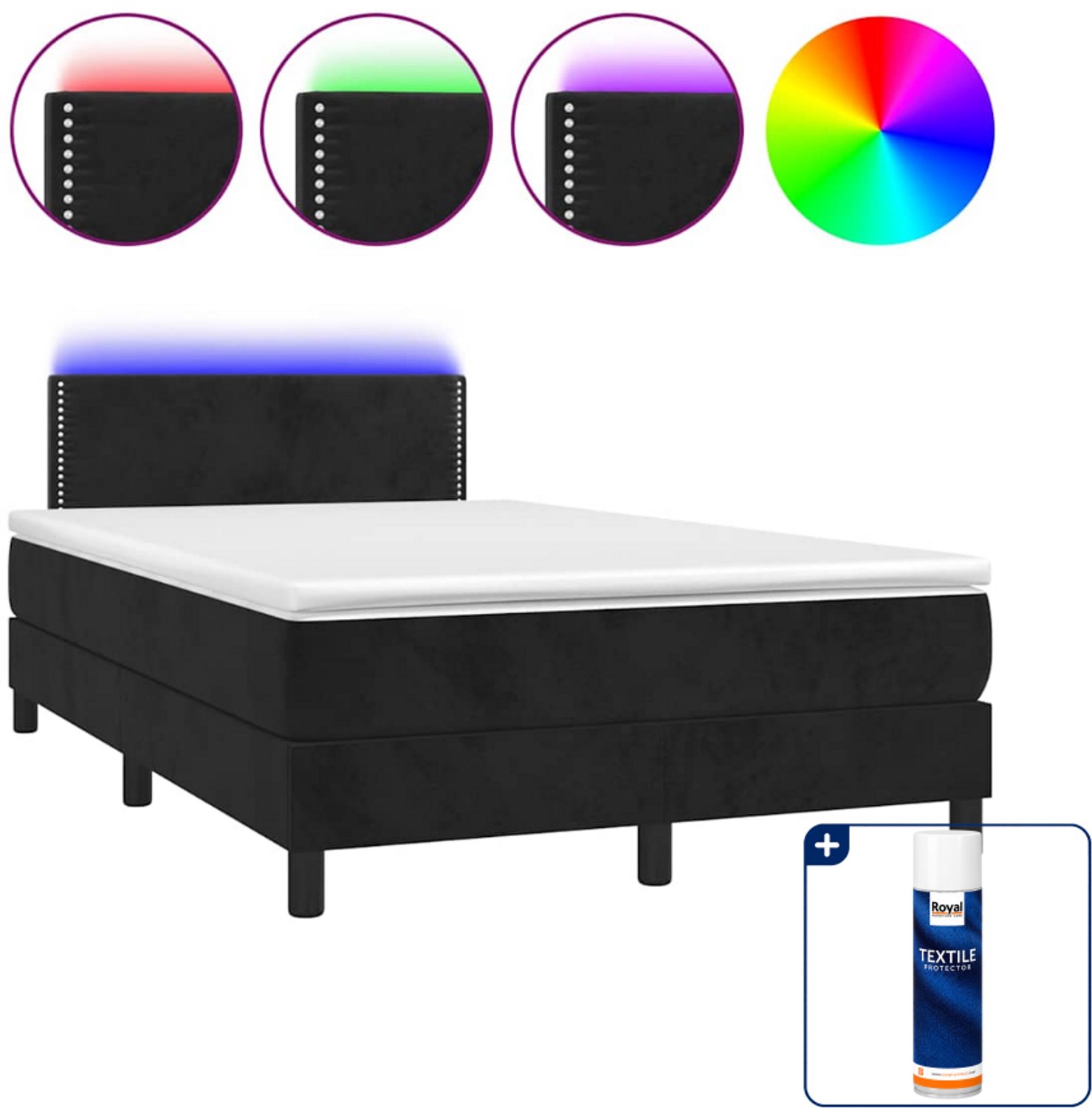 vidaXL boxspring met matras en LED - 120 x 200 cm - fluweel - zwart - Inclusief textielbeschermer 500 ml