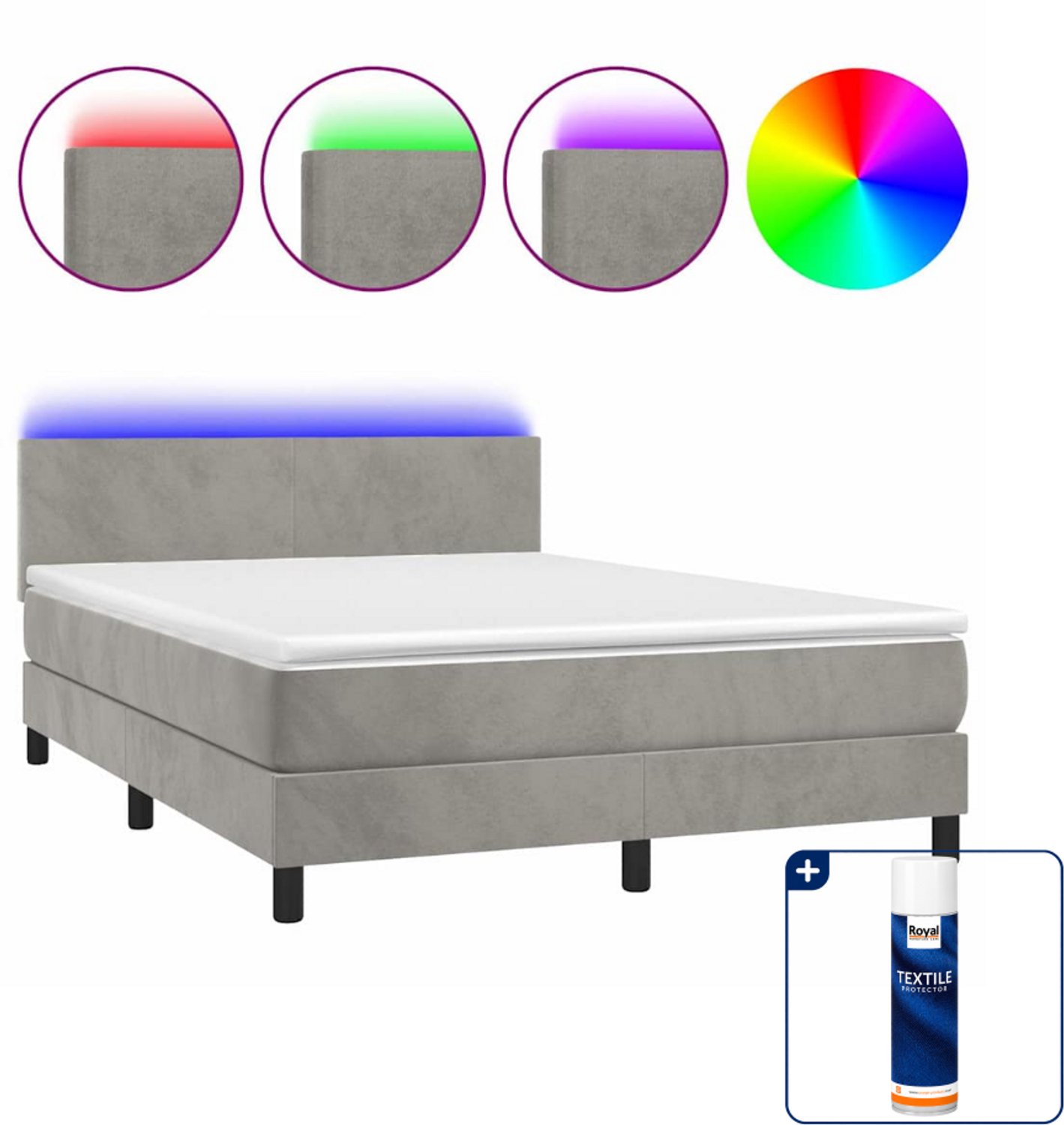 vidaXL boxspring met matras en LED - Small double - lichtgrijs - Inclusief textielbeschermer 500 ml