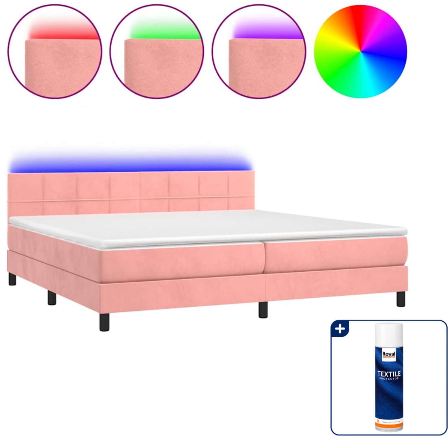 vidaXL boxspring met matras en LED - 200 x 200 cm - fluweel - roze - Inclusief textielbeschermer 500 ml