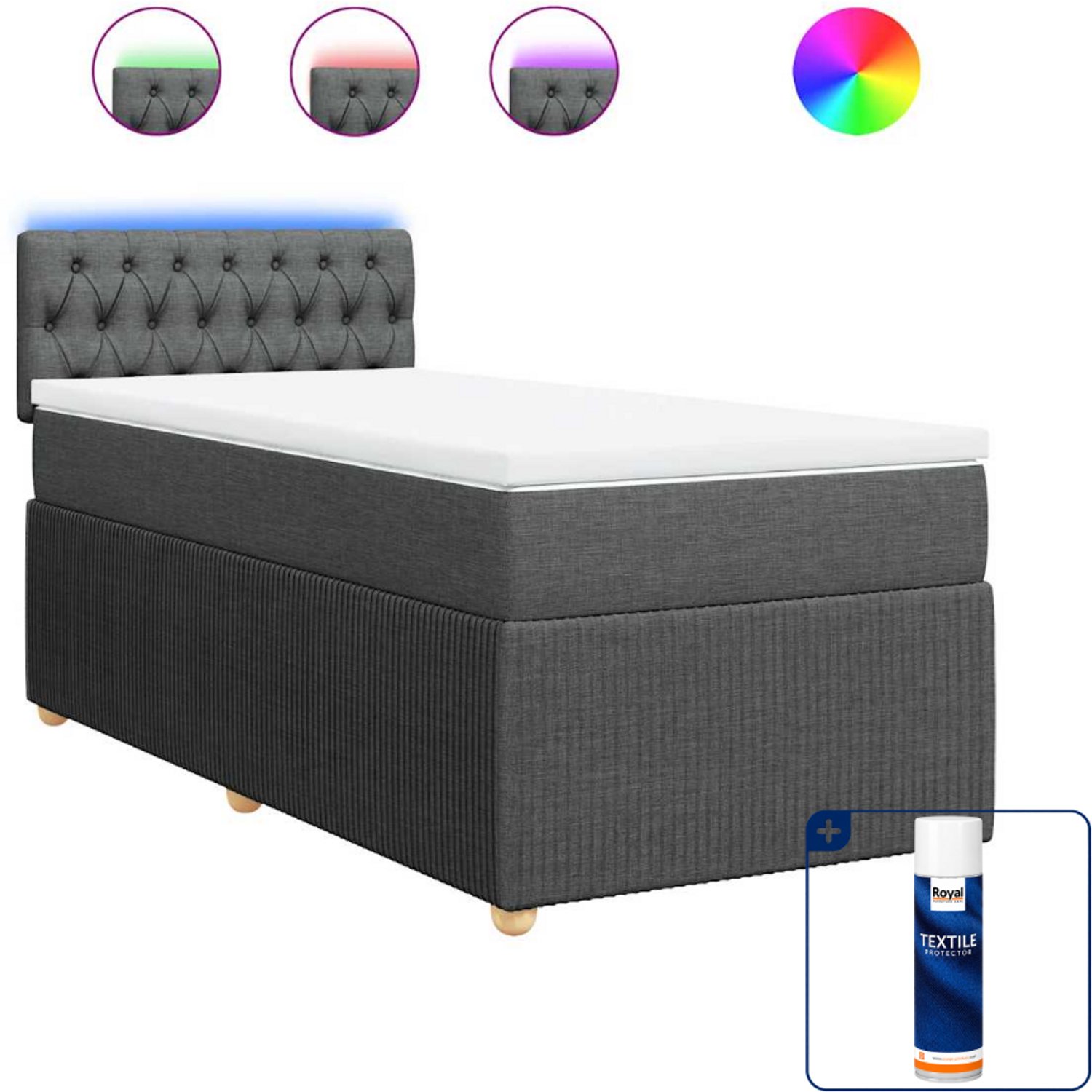 vidaXL boxspring met matras 80 x 200 cm - donkergrijs - Inclusief textielbeschermer 500 ml
