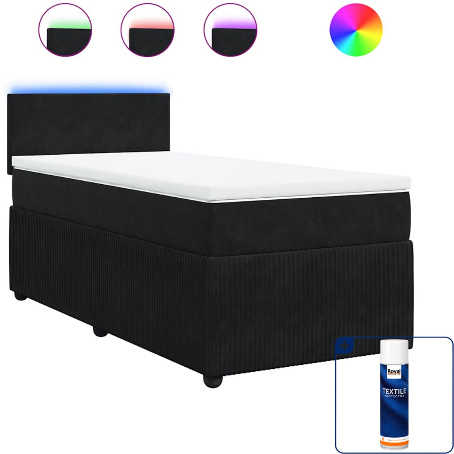 vidaXL boxspring met matras - 100 x 200 cm - fluweel - zwart - Inclusief textielbeschermer 500 ml