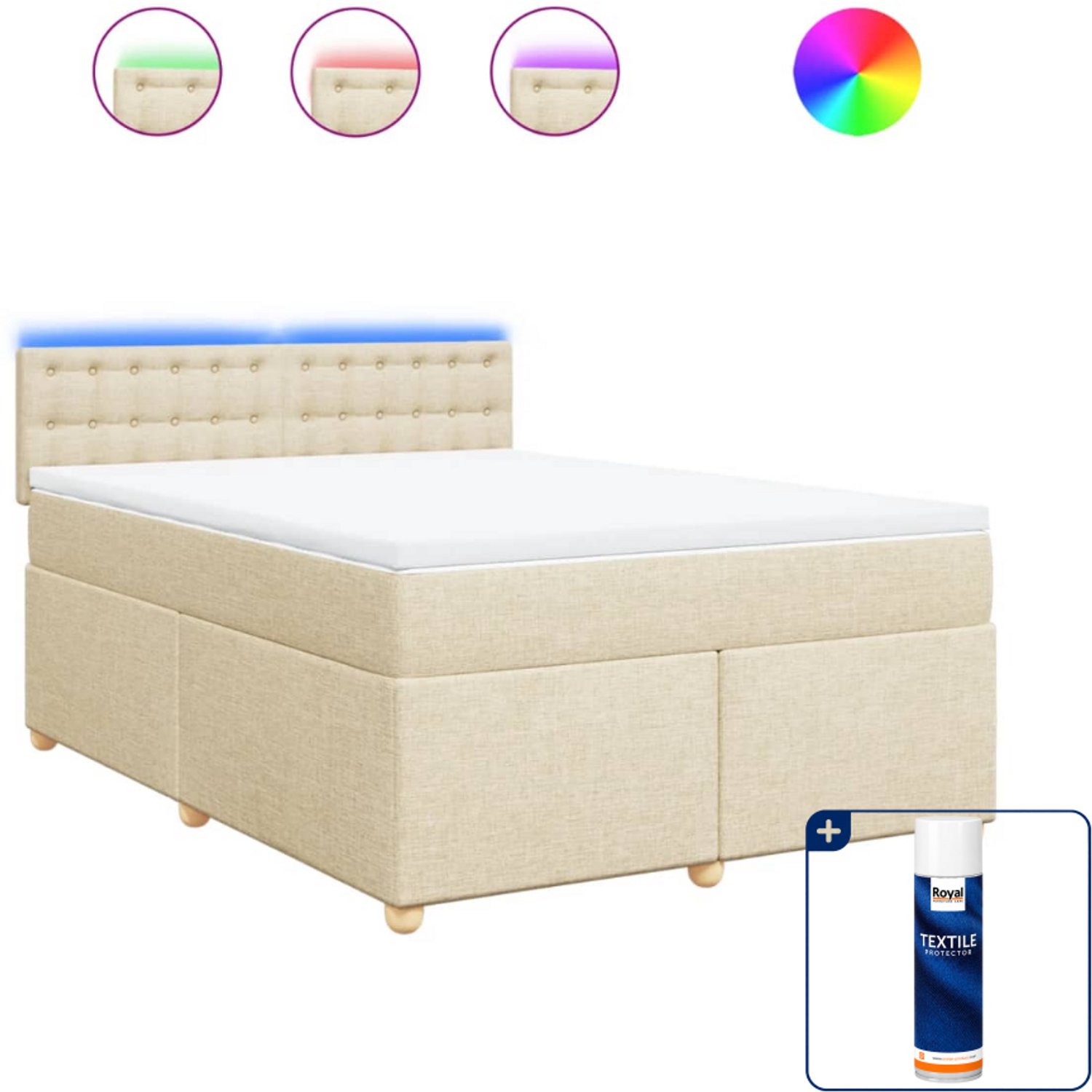 vidaXL Boxspring - Small double - 140 x 200 cm - stof - crème - Inclusief textielbeschermer 500 ml