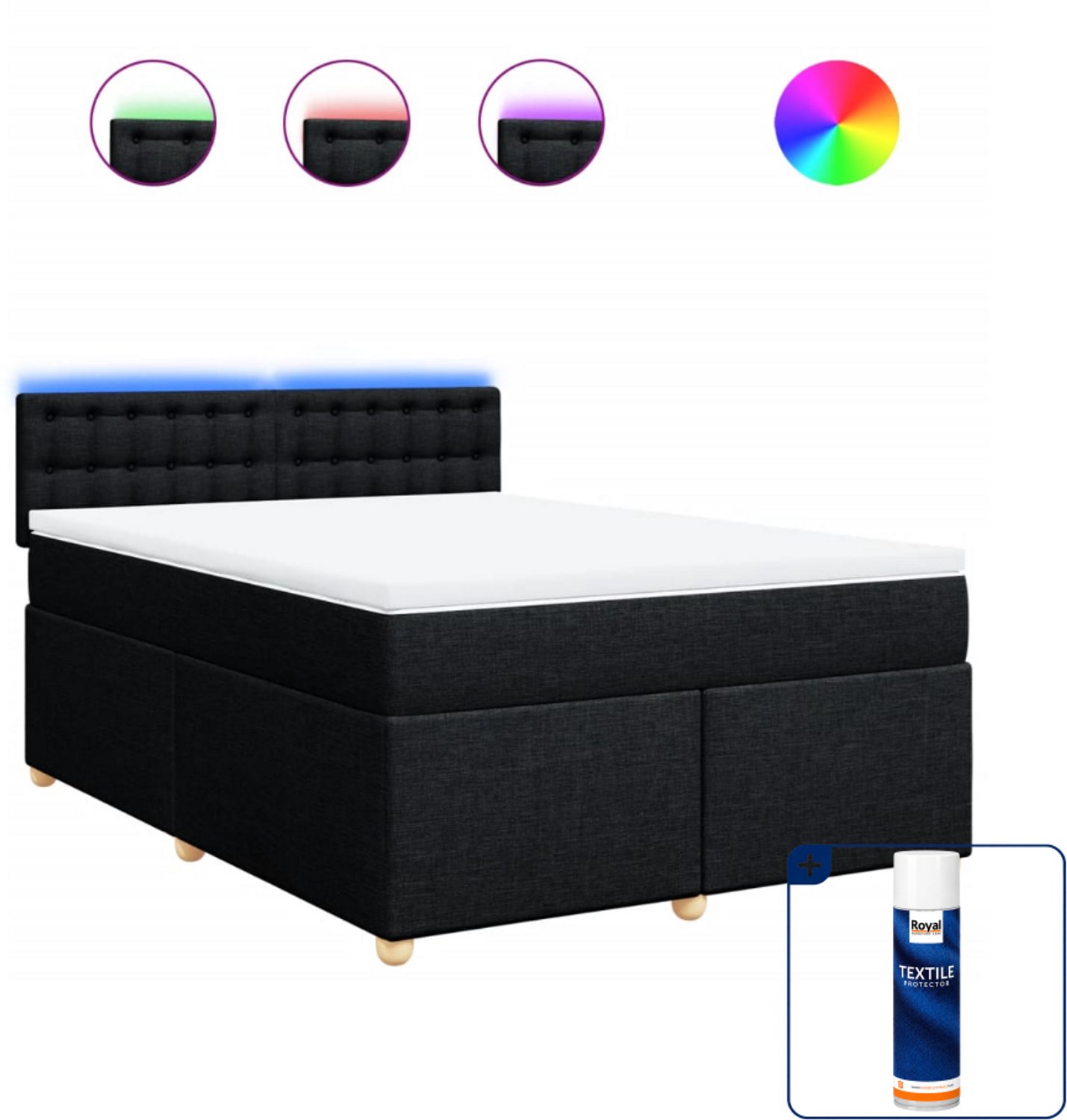 vidaXL boxspring - Small double - 140 x 200 cm - zwart - Inclusief textielbeschermer 500 ml