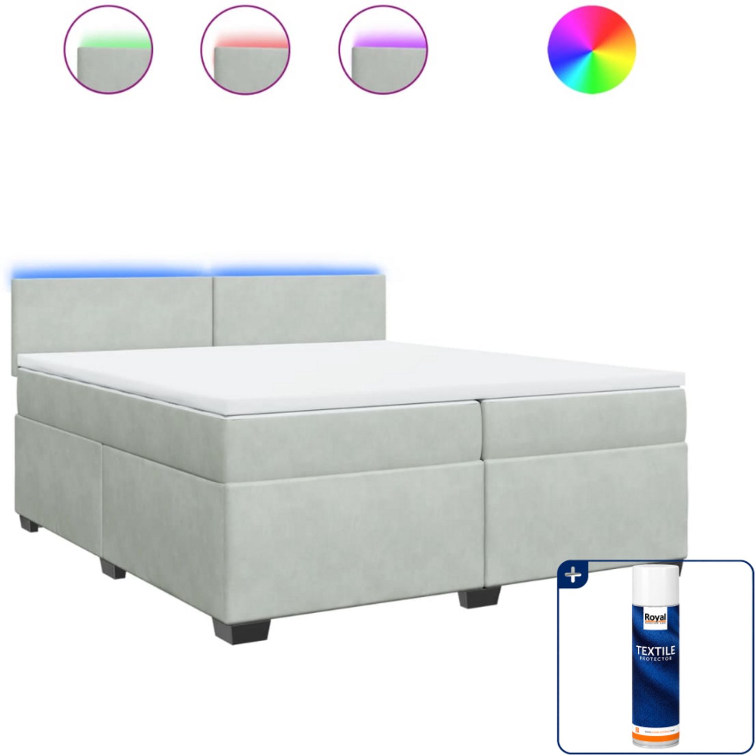 vidaXL Boxspring met matras Super kingsize - 200 x 200 cm - lichtgrijs - Inclusief textielbeschermer 500 ml