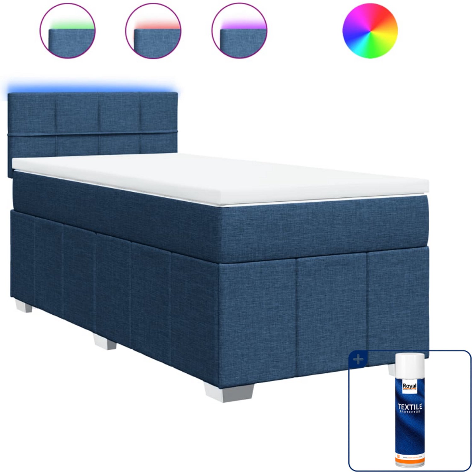 vidaXL boxspring met matras - 100 x 200 cm - stof - blauw - Inclusief textielbeschermer 500 ml