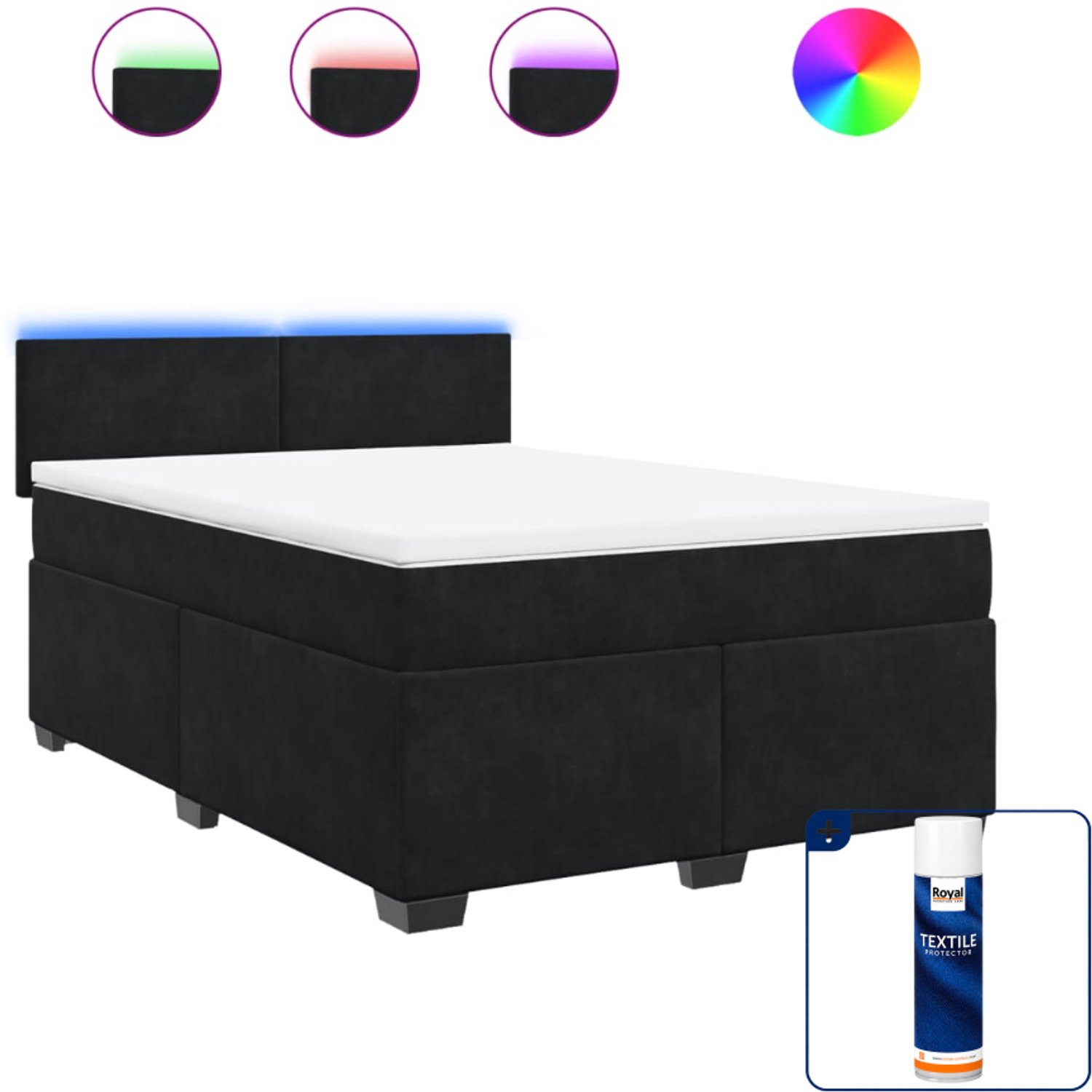 vidaXL Boxspring Small double - 140 x 200 cm - fluweel - zwart - Inclusief textielbeschermer 500 ml