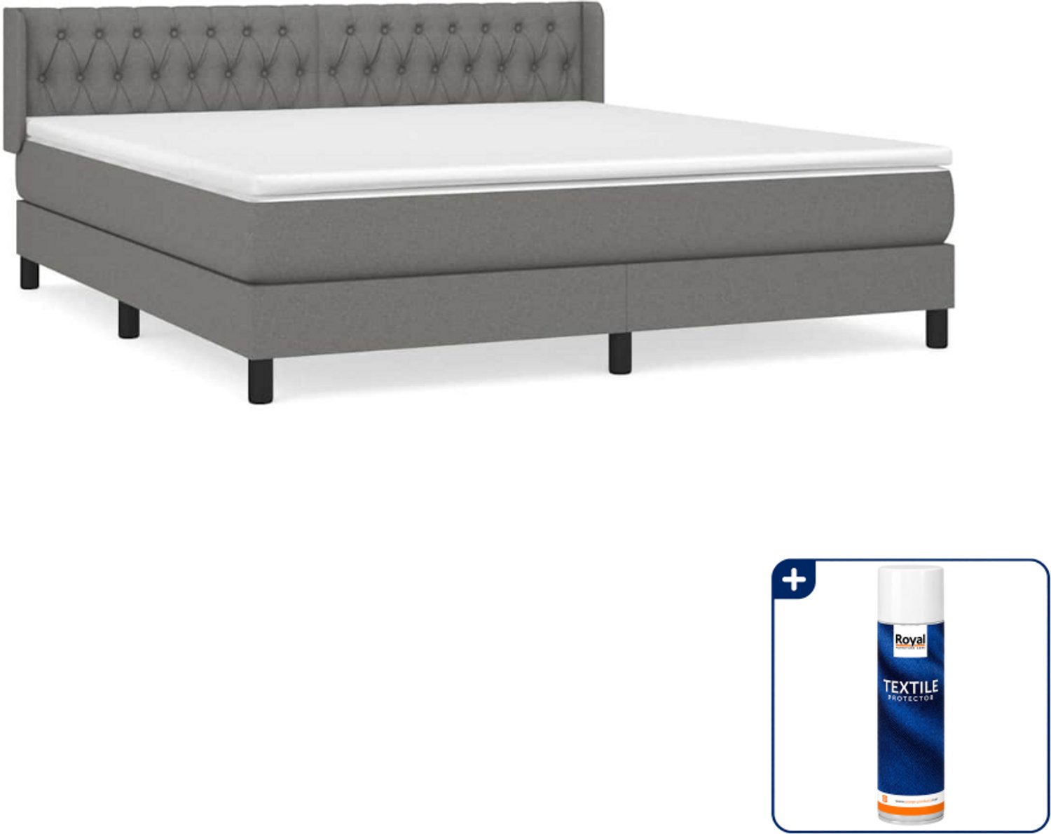 vidaXL Kingsize boxspring met matras - 180 x 200 cm - donkergrijs - Inclusief textielbeschermer 500 ml