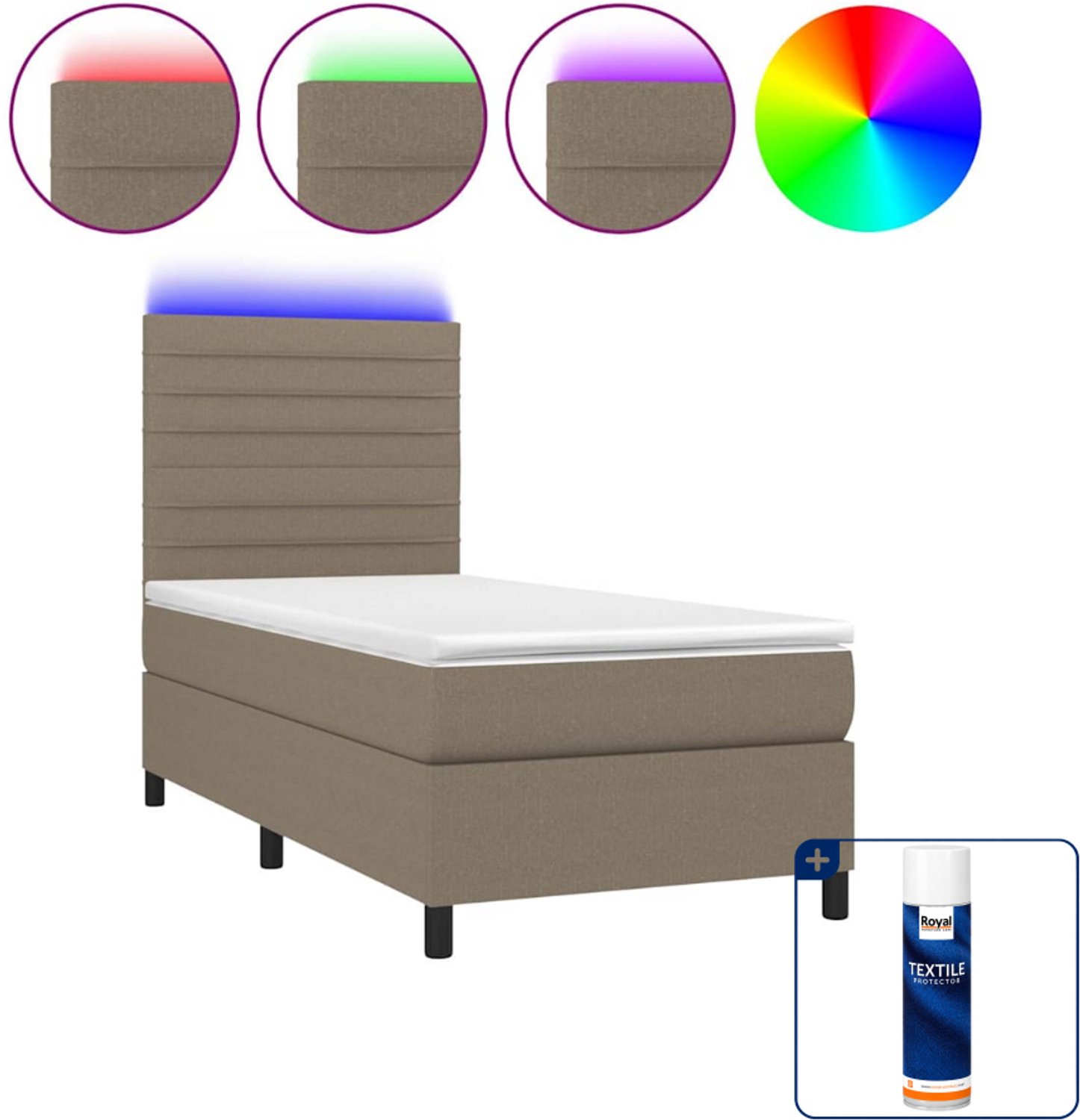 vidaXL Boxspring met matras en LED - 80 x 200 cm - stof - taupe - Inclusief textielbeschermer 500 ml