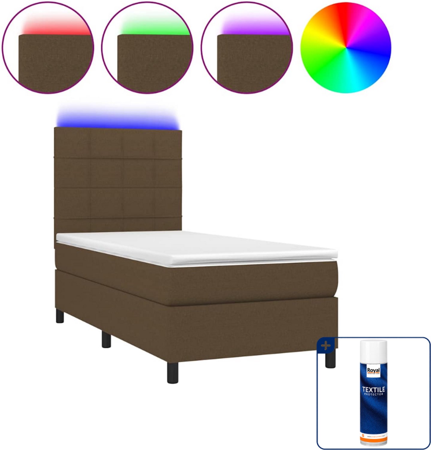 vidaXL boxspring met matras en LED - 100 x 200 cm - donkerbruin - Inclusief textielbeschermer 500 ml