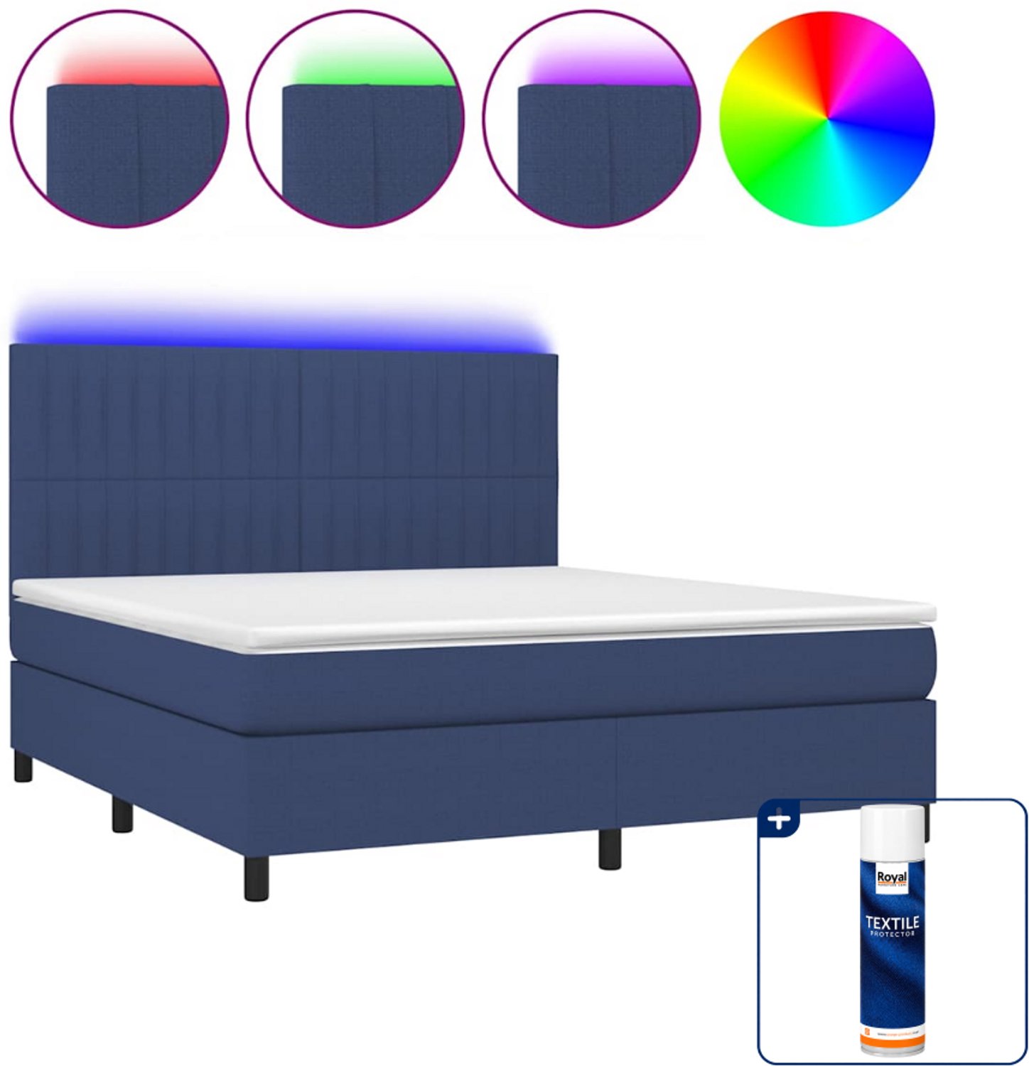 vidaXL Boxspring Queensize - 160 x 200 cm - blauw - Inclusief textielbeschermer 500 ml