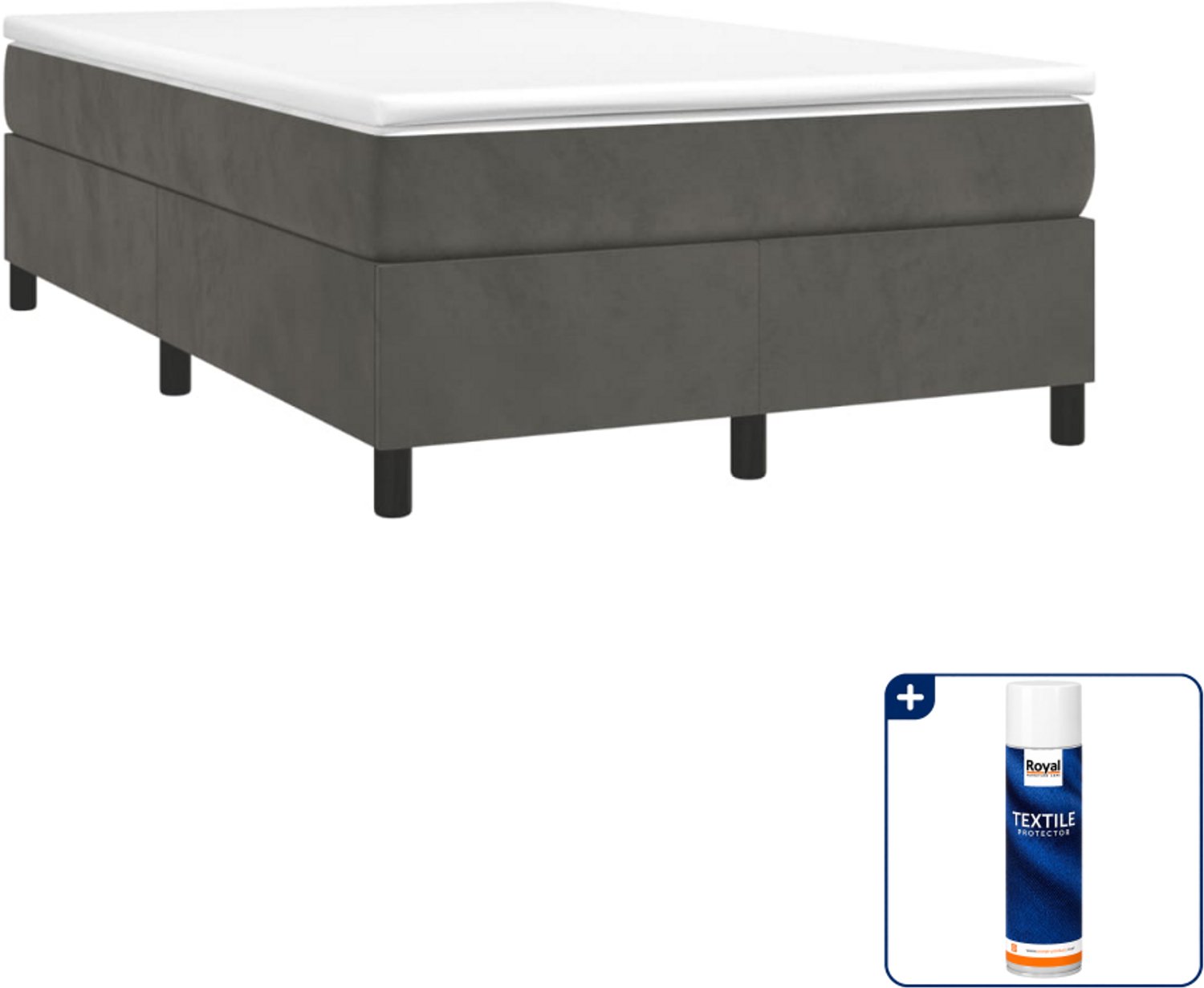 vidaXL boxspring met matras 120 x 190 cm - fluweel - donkergrijs - Inclusief textielbeschermer 500 ml