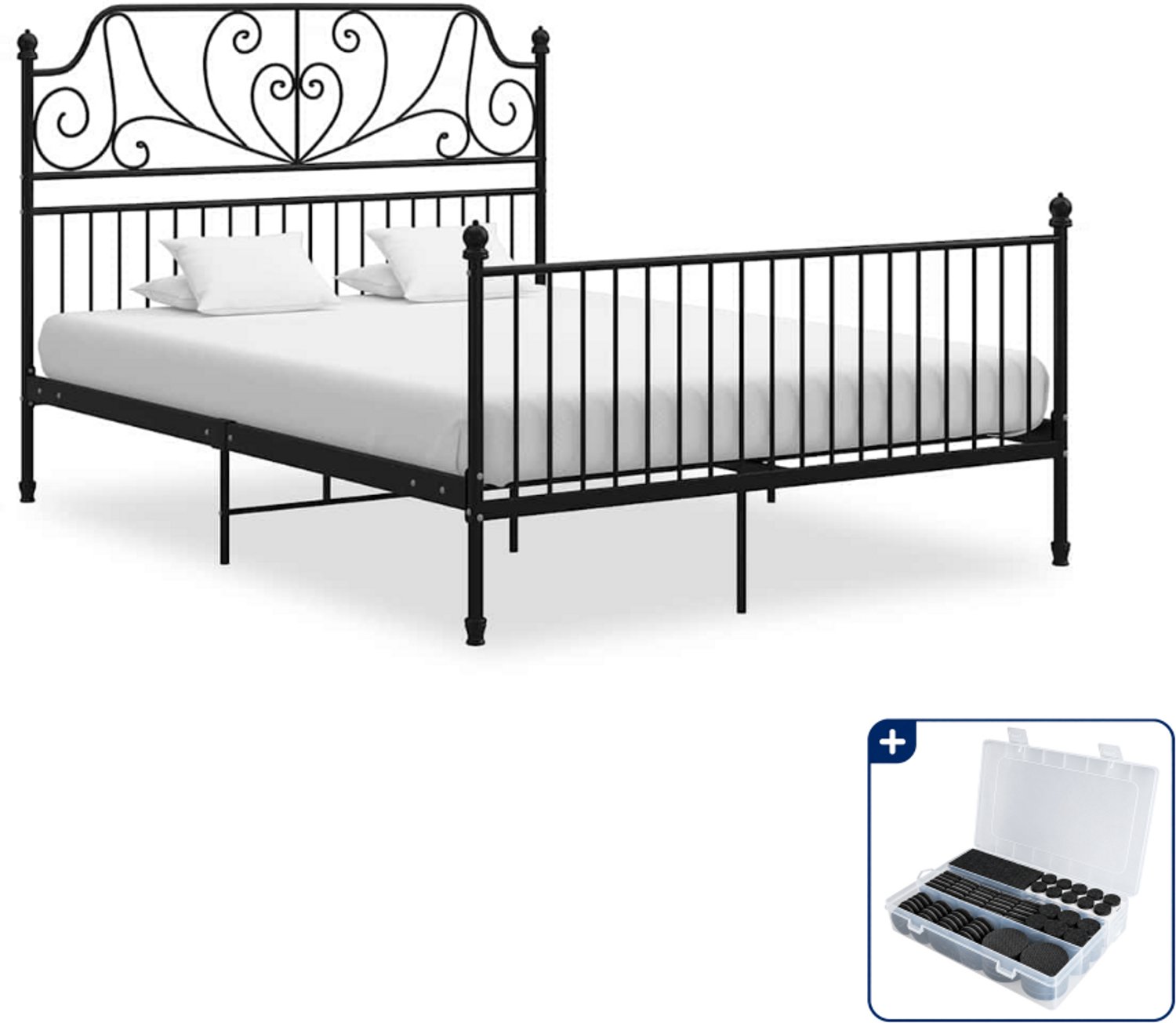 vidaXL Bedframe - Small double - 140 x 200 cm - zwart - Inclusief antikrasvilt 177-delig
