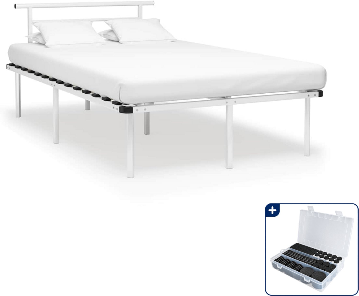vidaXL bedframe - 120 x 200 cm - metaal - wit - Inclusief antikrasvilt 177-delig
