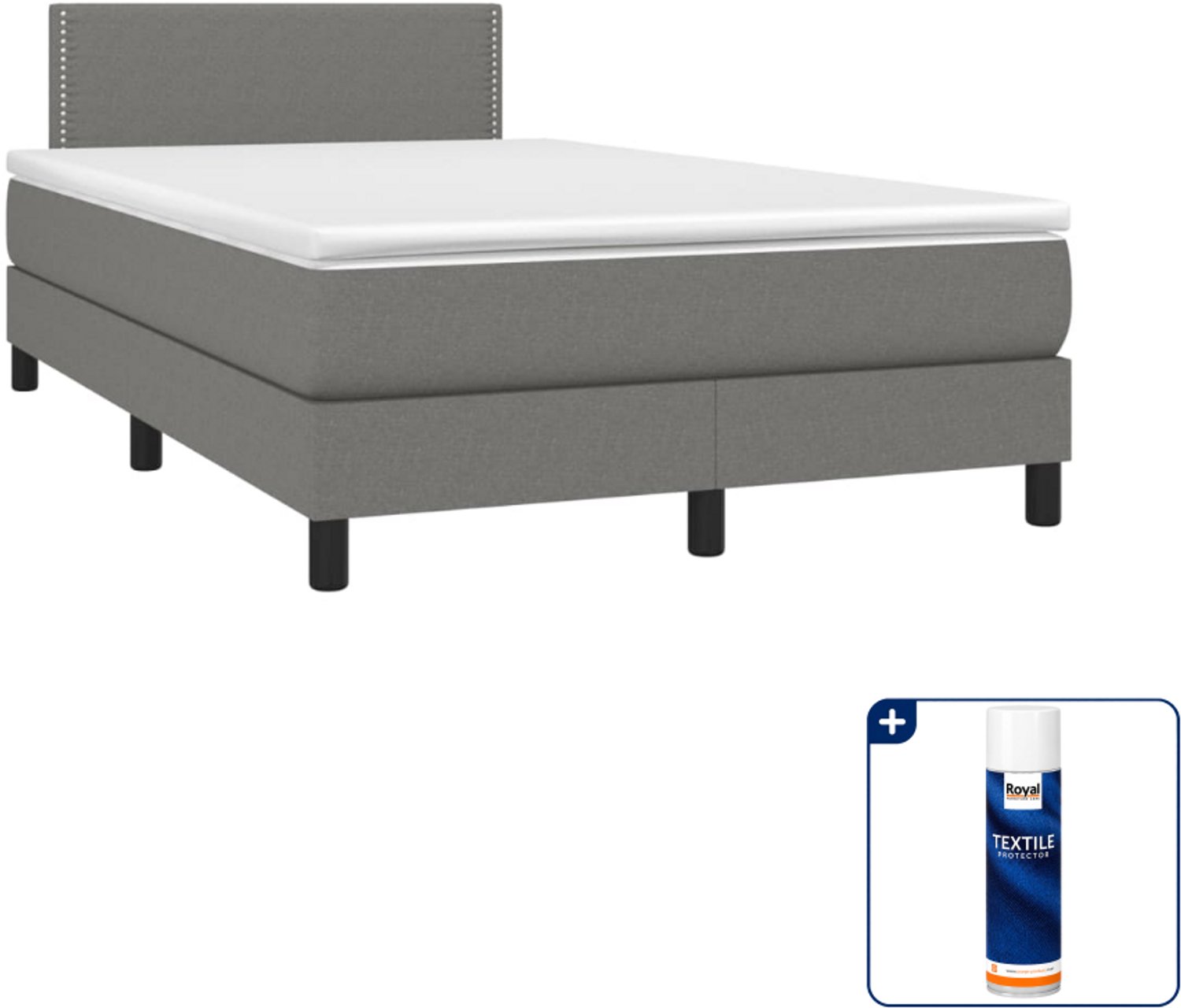 vidaXL boxspring met matras 120 x 190 cm - donkergrijs - Inclusief textielbeschermer 500 ml