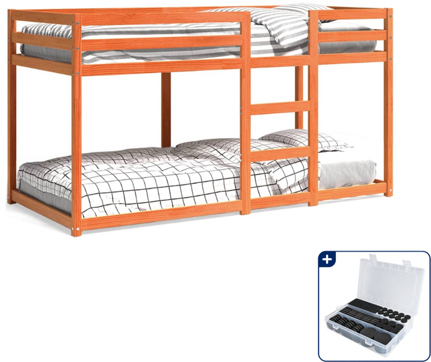 vidaXL stapelbed - 90 x 200 cm - massief grenenhout - wasbruin - Inclusief antikrasvilt 177-delig
