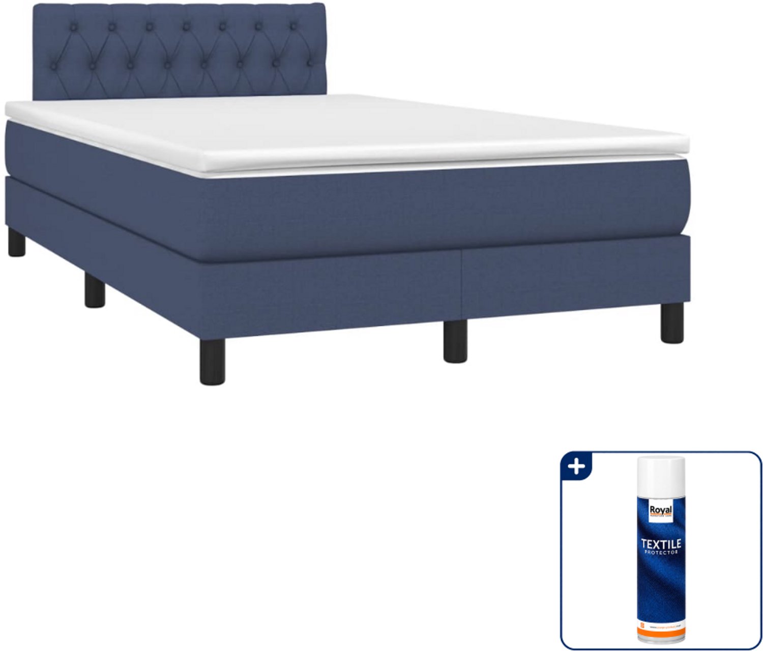 vidaXL boxspring met matras - 120 x 190 cm - blauw - Inclusief textielbeschermer 500 ml