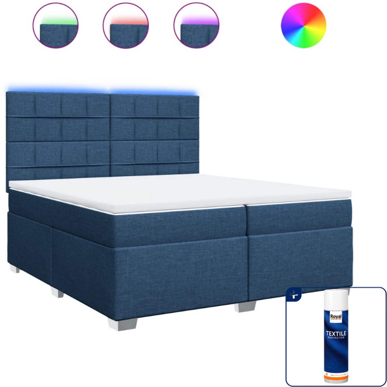 vidaXL Boxspring met matras - Super kingsize - 200 x 200 cm - blauw - Inclusief textielbeschermer 500 ml