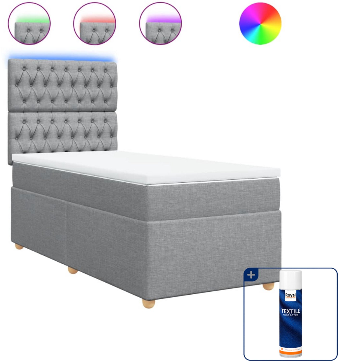 vidaXL boxspring met matras - 90 x 190 cm - stof - lichtgrijs - Inclusief textielbeschermer 500 ml