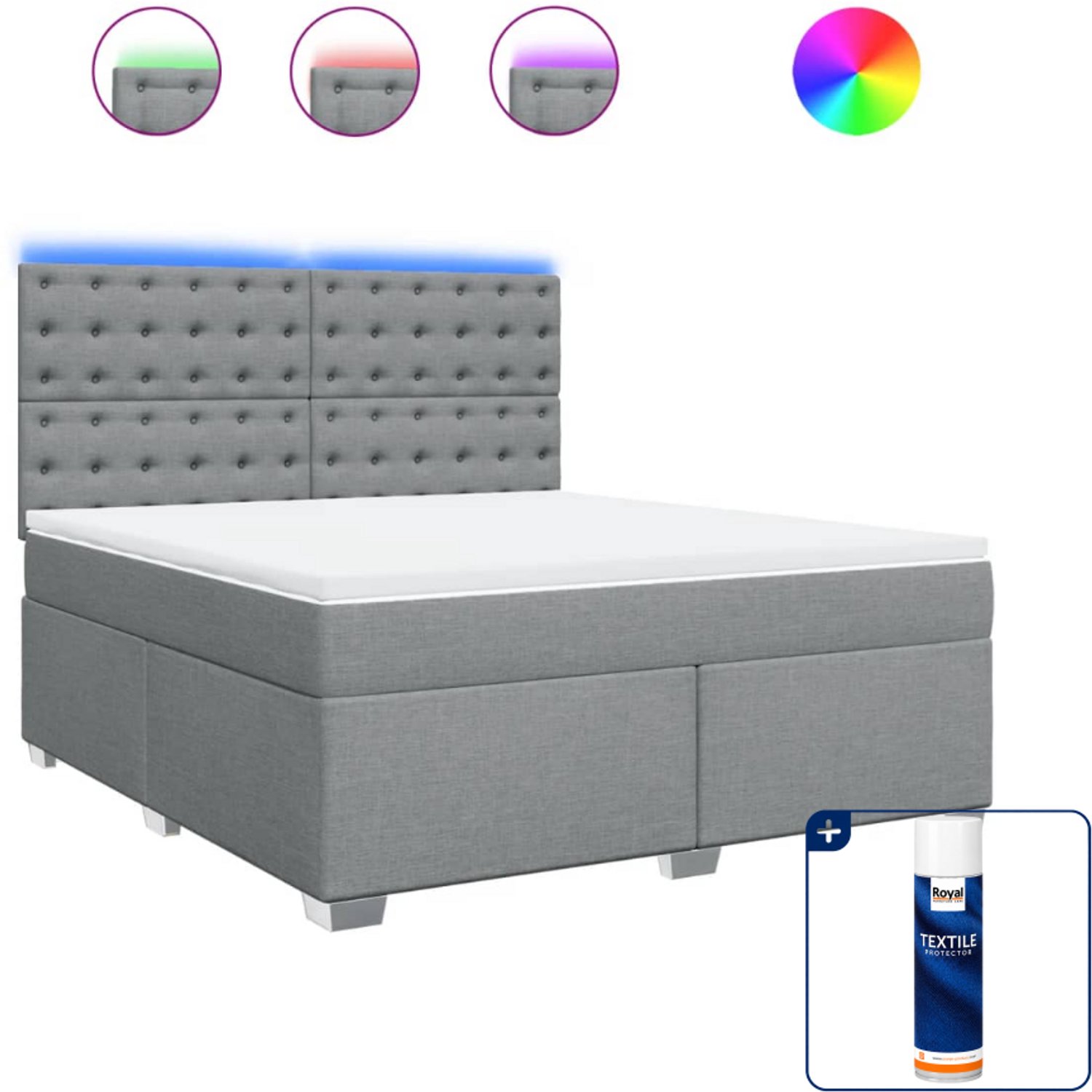 vidaXL boxspring Kingsize - 180 x 200 cm - lichtgrijs - Inclusief textielbeschermer 500 ml