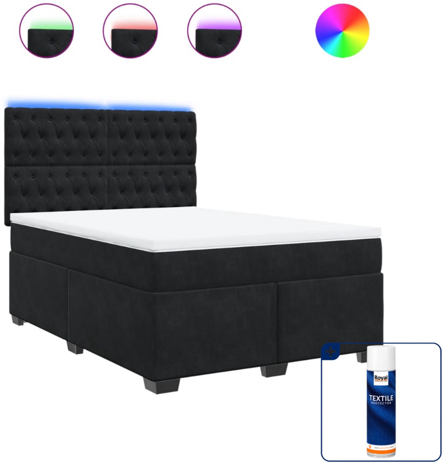 vidaXL boxspring met matras - Small double - 140 x 200 cm - zwart - Inclusief textielbeschermer 500 ml