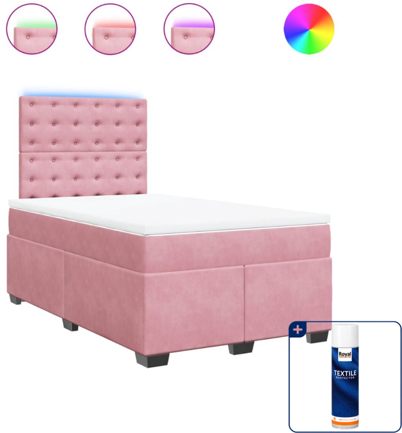 vidaXL boxspring met matras - 120 x 190 cm - fluweel - roze - Inclusief textielbeschermer 500 ml
