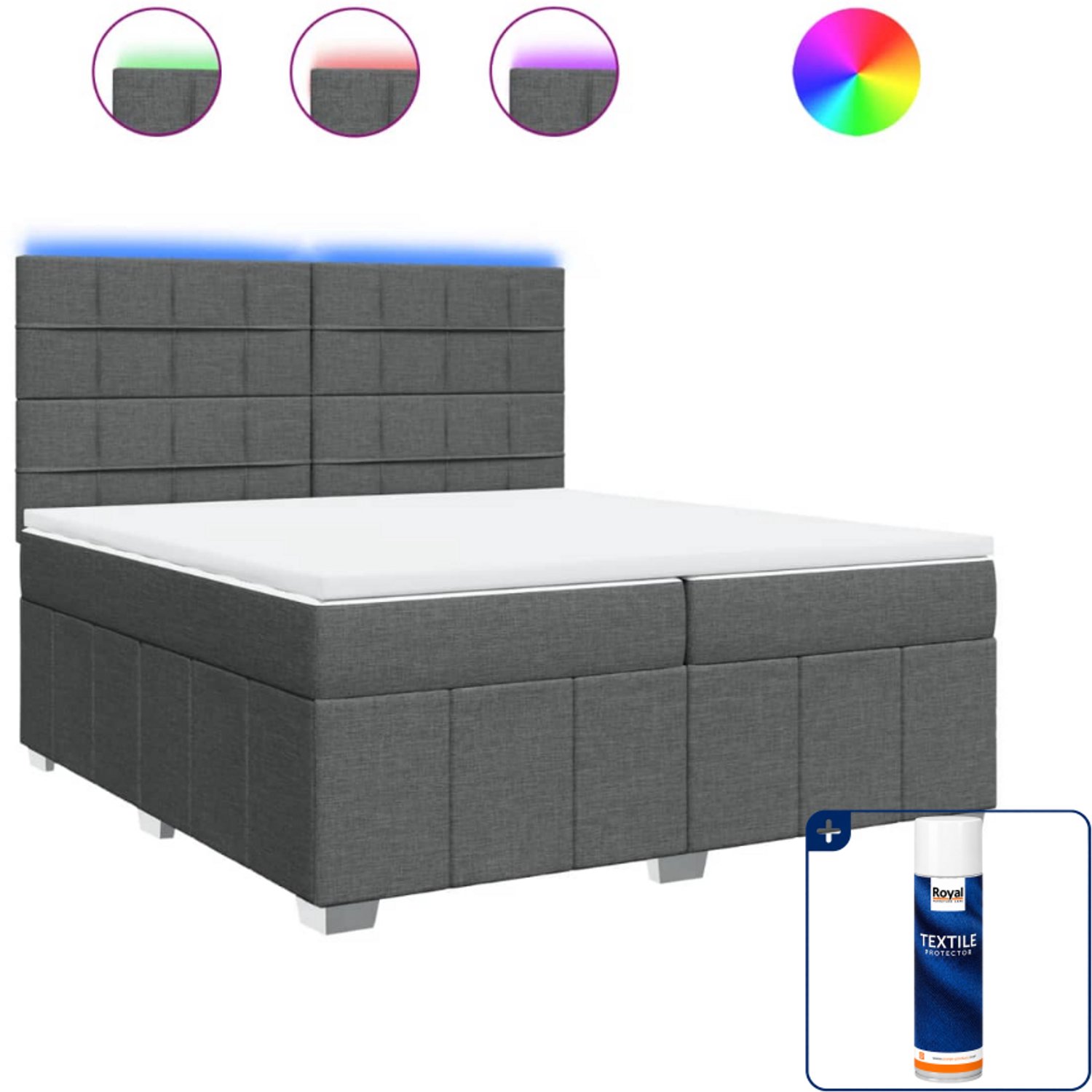 vidaXL Super kingsize boxspring met matras - 200 x 200 cm - donkergrijs - Inclusief textielbeschermer 500 ml