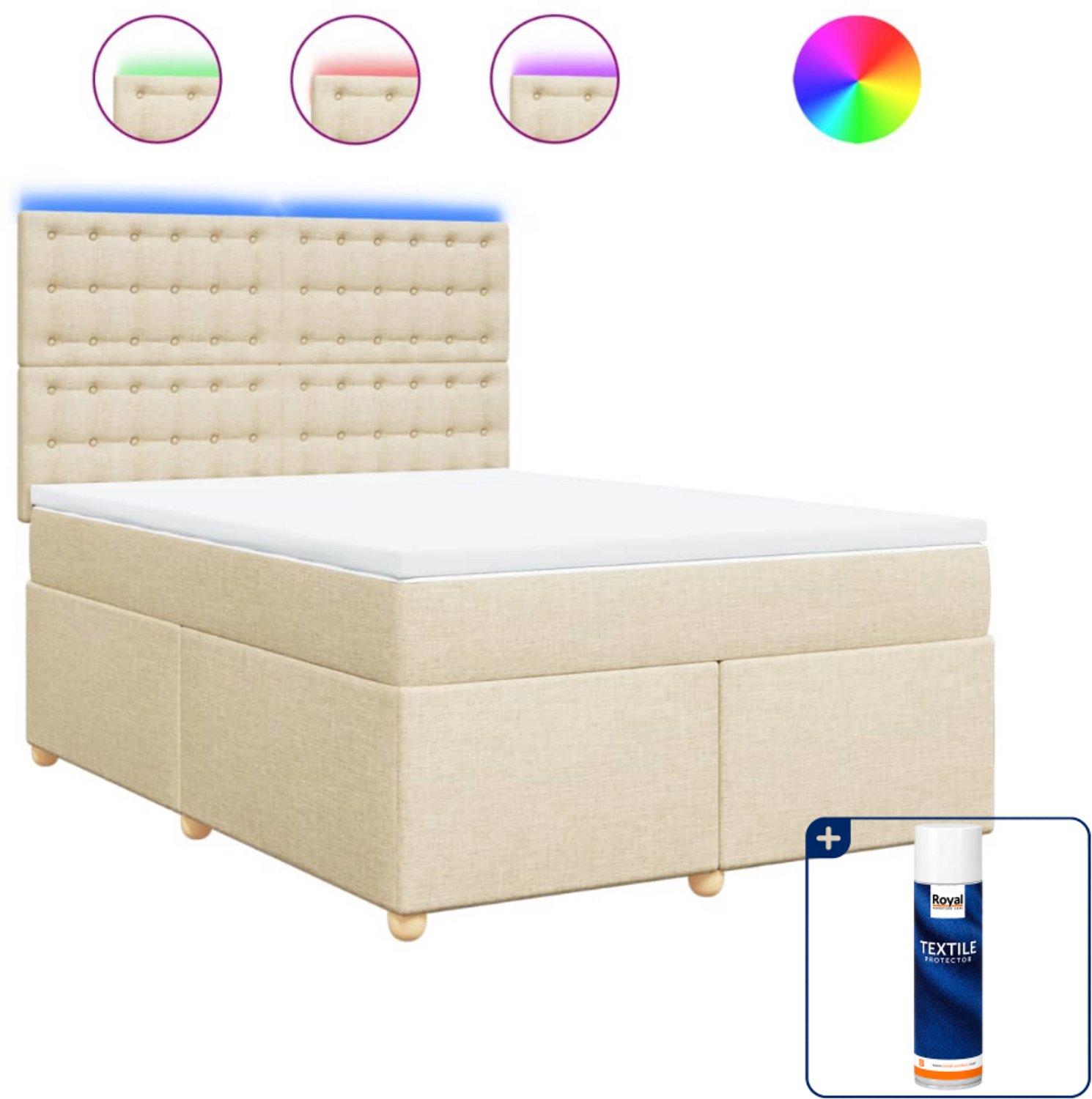 vidaXL boxspring Queensize - 160 x 200 cm - stof - crèmekleurig - Inclusief textielbeschermer 500 ml